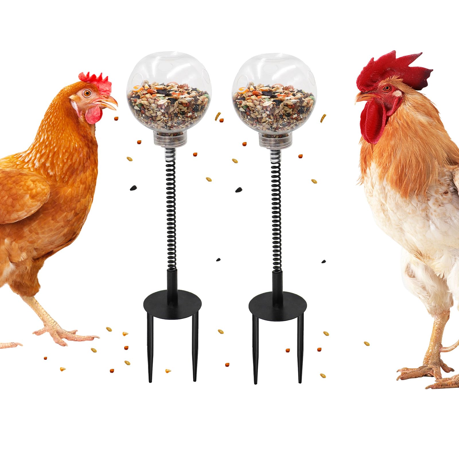 MinrzPet Chicken Treat Dispenser, Chicken Enrichment Toys with Spring and Ground Stake, Feeder for Coop, Coop Accessories for He