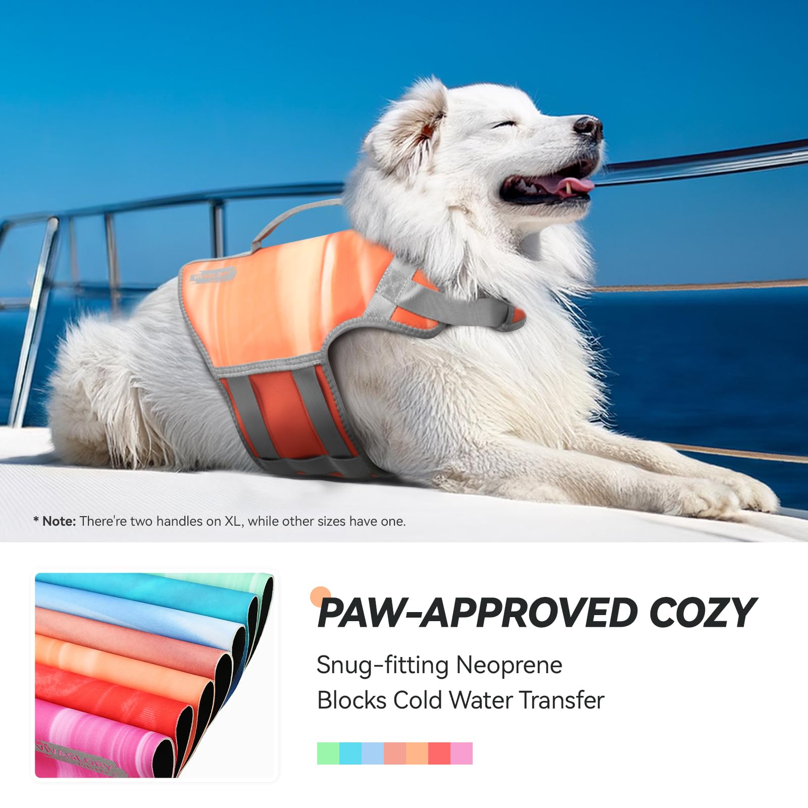Vivaglory Neoprene Dog Life Jacket Dog Water Vest For Boating Hunting & Swimming, Lightweight With Leash Ring, M, Orange Sunset