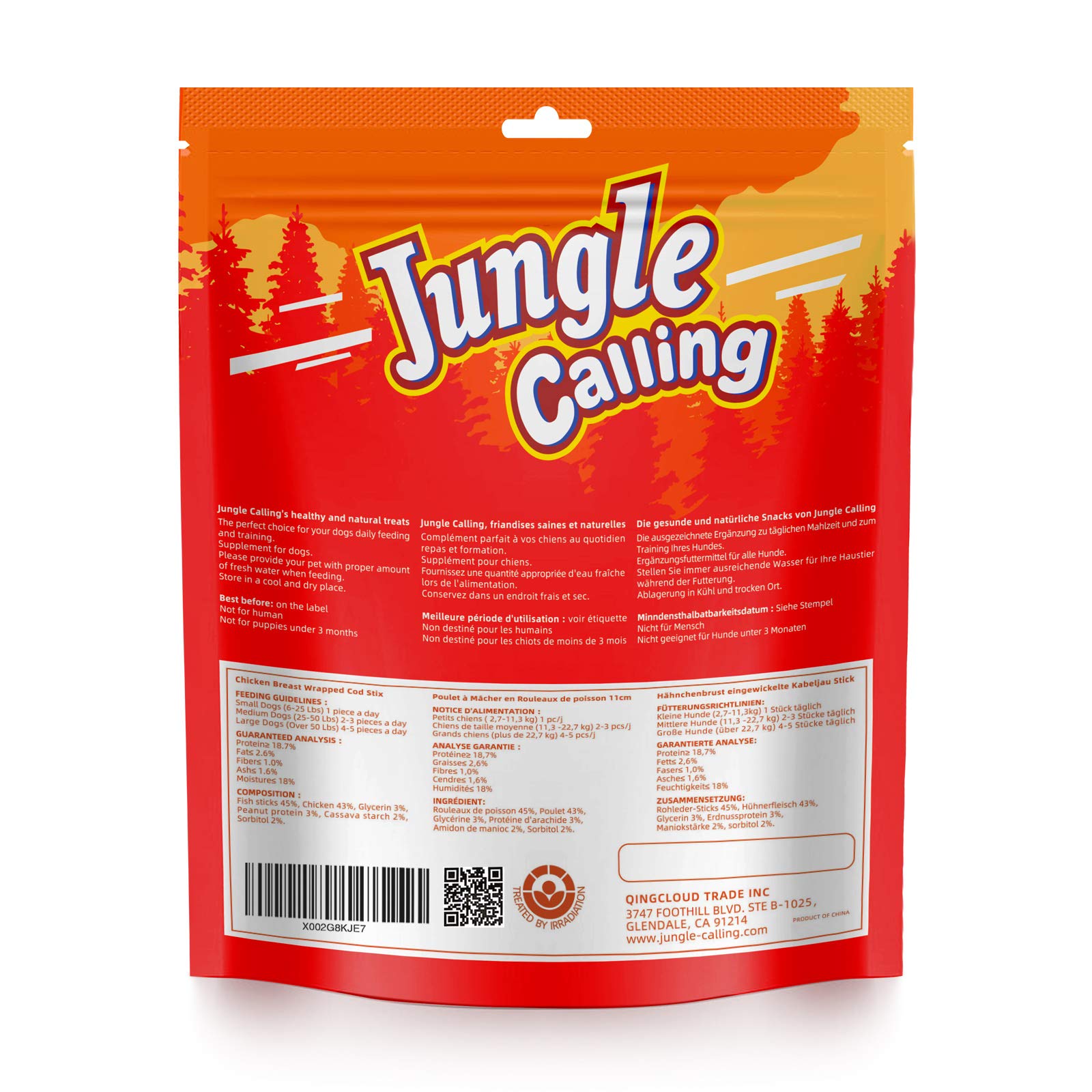 Jungle Calling Rawhide Free Treats for Dogs, Chicken Wrapped Cod Sticks Dog Treats, Soft Chewy Snacks for Training Rewards, 10.6