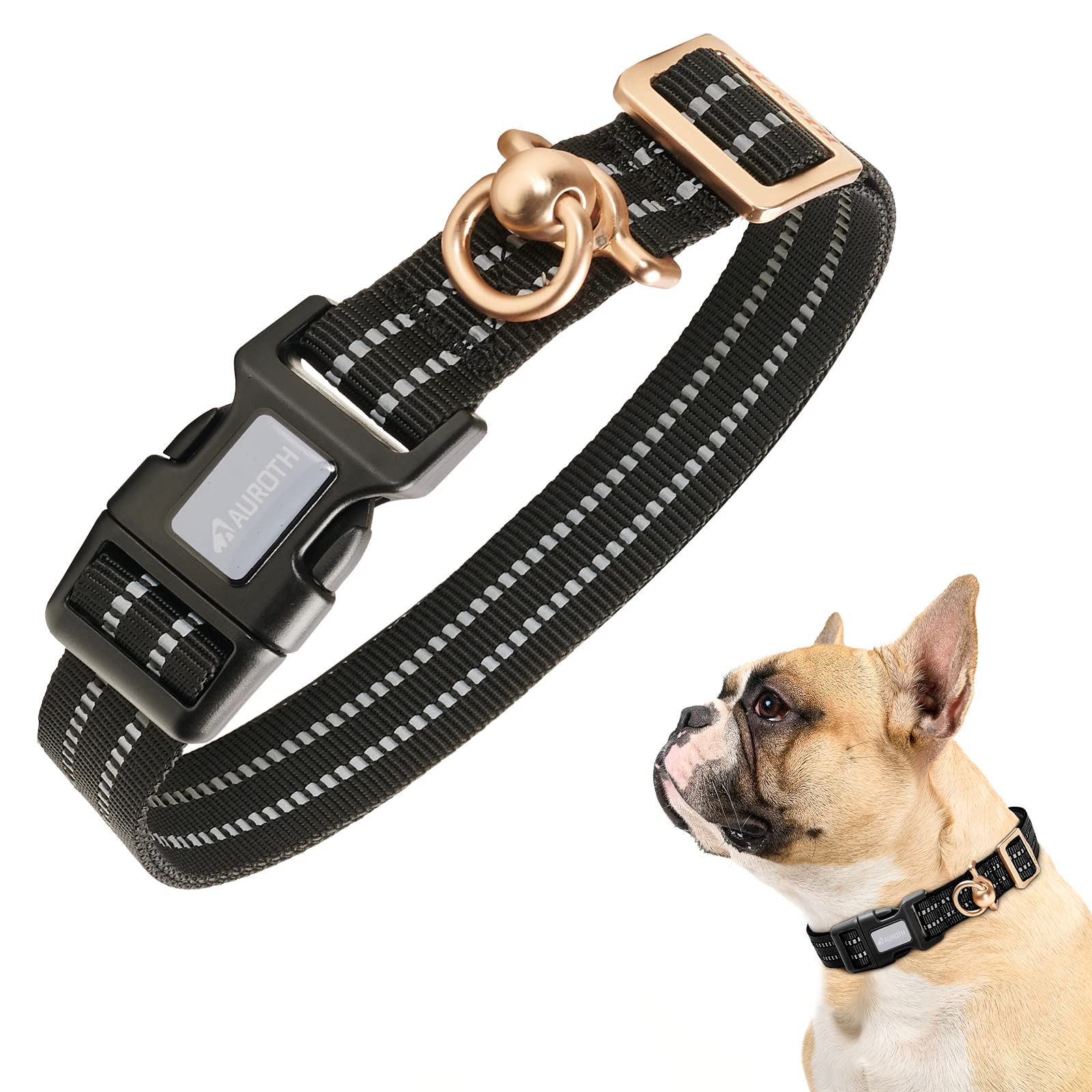 Auroth Dog Collar For Medium Large Dogs, Reflective Dog Collar, Soft Nylon Adjustable Dog Collars With Heavy Duty Metal D Ring Tangle Free (Medium:12'-19.6', Black)