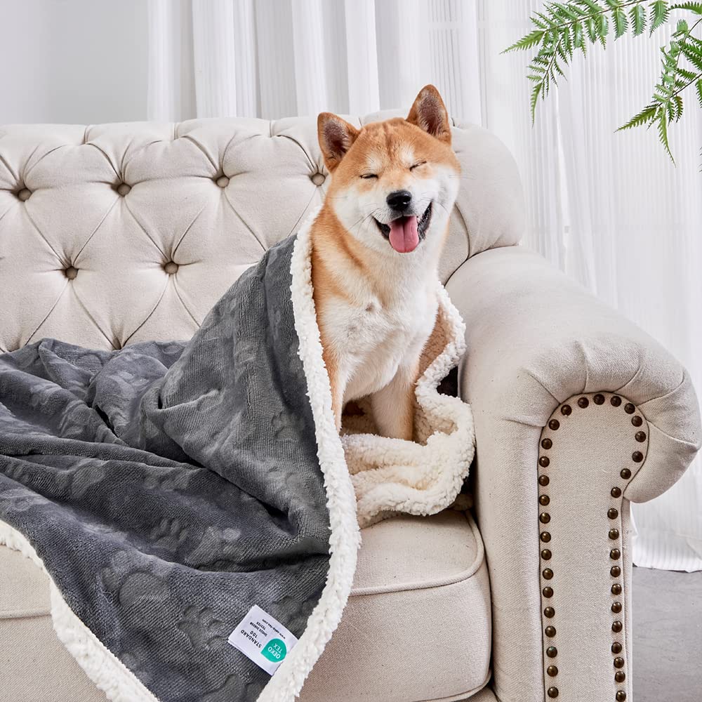Qeils Dog Blanket - Waterproof Sherpa Fleece, 30"x40", Dark Grey, Washable Plush Throw for Small Dogs & Cats