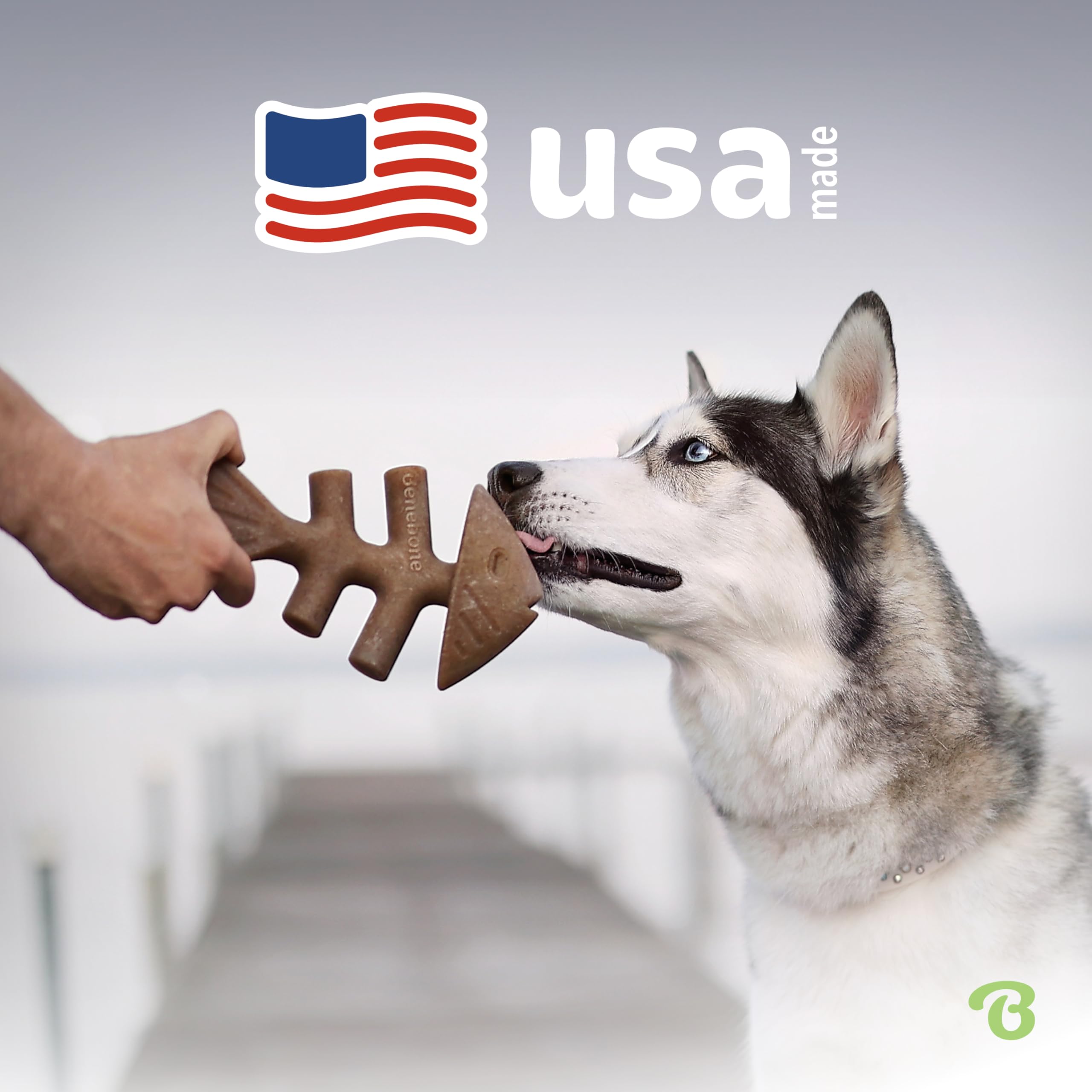 Benebone Tiny 2-Pack Fishbone Durable Dog Chew Toys, Real Fish Flavor, Made In Usa