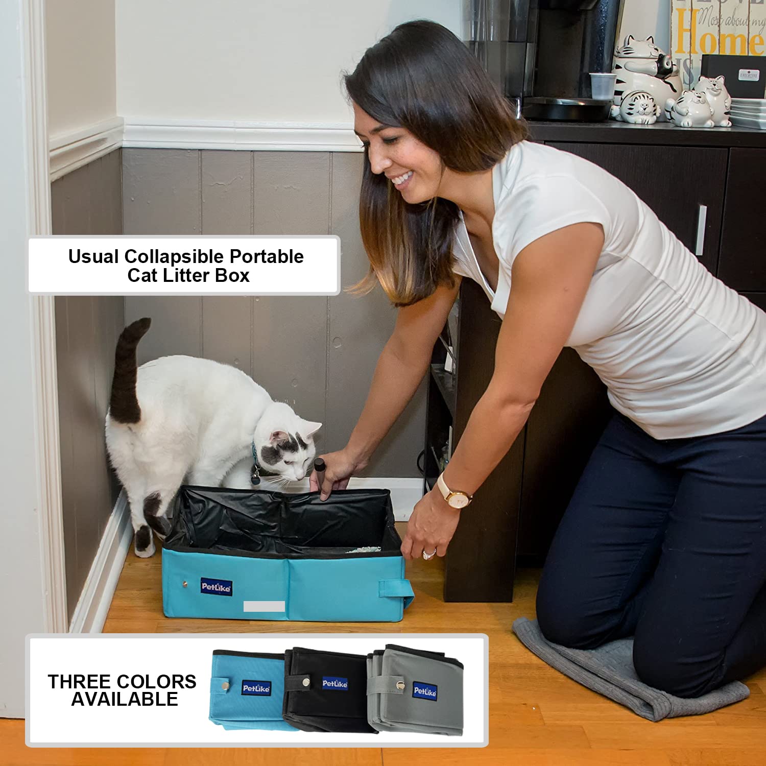 Petlike Travel Cat Litter Box, Leak-Proof Portable Litter Box, Collapsible Toilet Tray Carrier For Small Medium Cats (Medium, Light Grey)