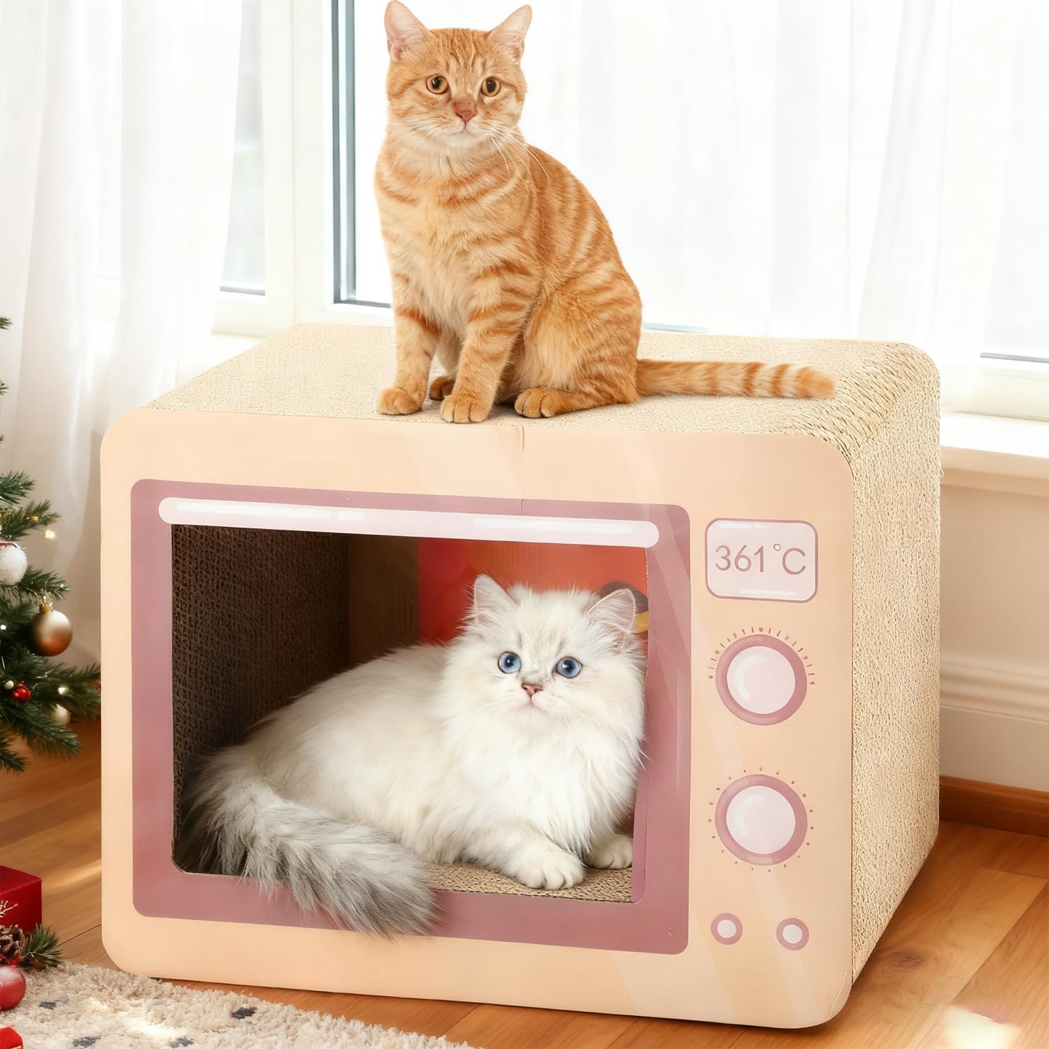 Oven Cat Scratcher Board - Durable Lounge Bed for Cats - Indoor Scratch Pad & Play House - Corrugated Toy for Cat Birthday - 17.