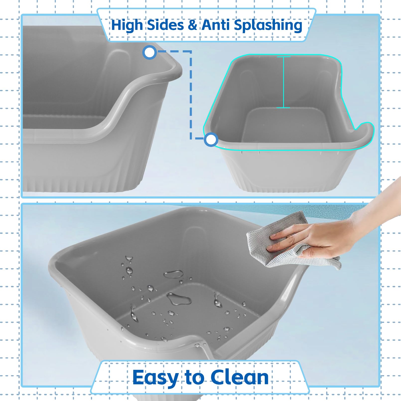 Muyg Extra Large Litter Box 21.45 X 16.14 X 10.43 Inches, Cat Box High Side One Piece Jumbo Litter Pan Anti Splashing Low Entry