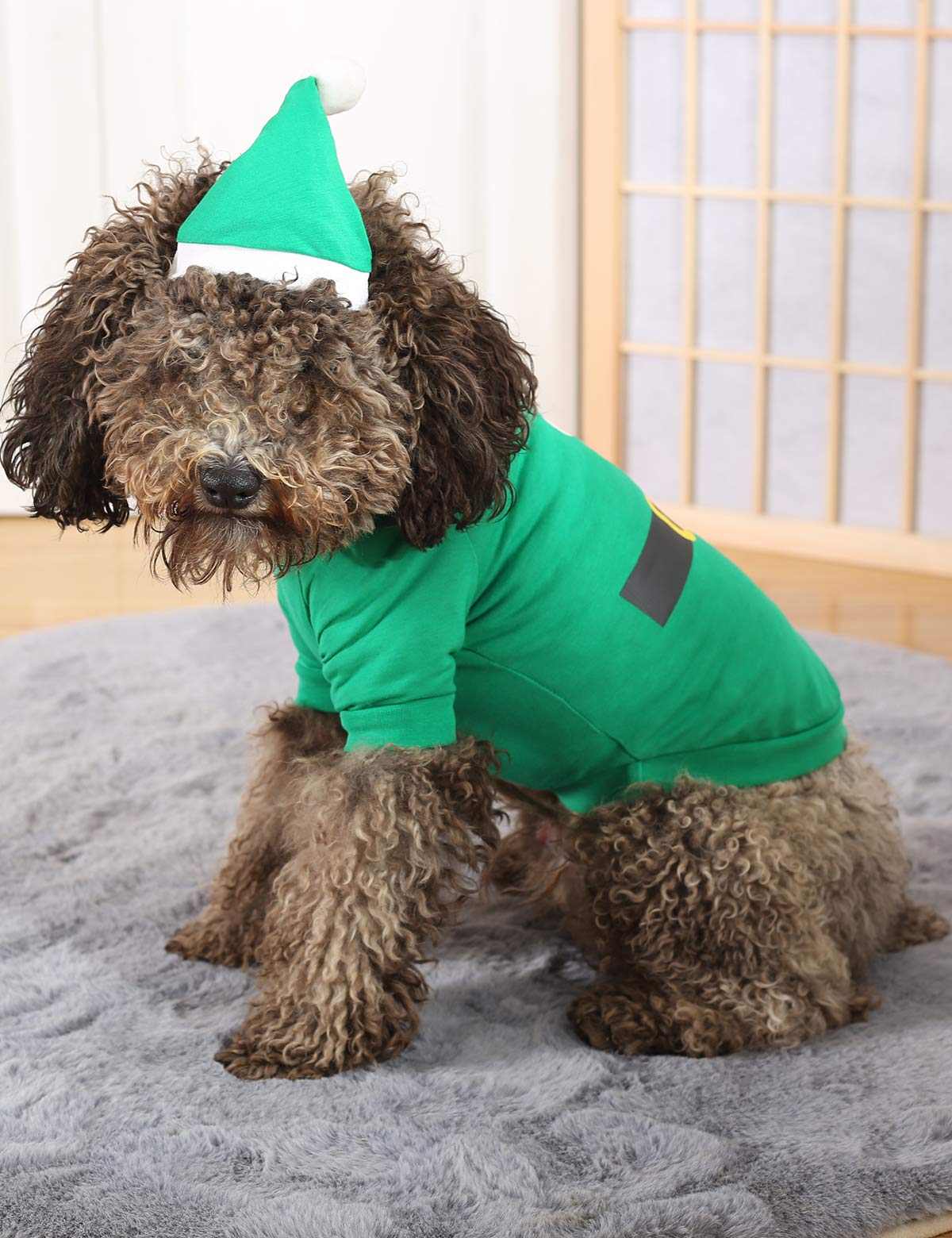 Coomour Christmas Dog Shirt Pet Merry Christmas Elf Costume Clothes With Hat For Dogs Cats Pets Xmas Outfits (Medium)