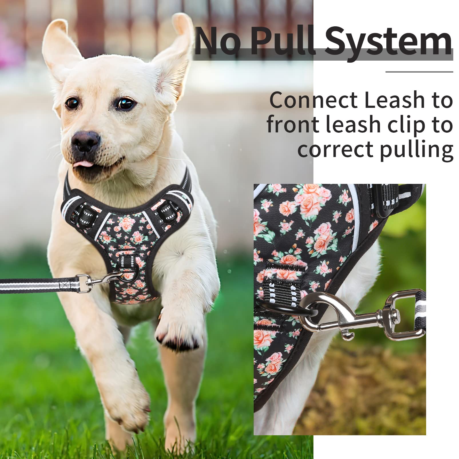 HEELE Dog Harness, No Pull Adjustable Padded Reflective Harness for Small Medium Large Dogs with Handle for Walking Training, Fl