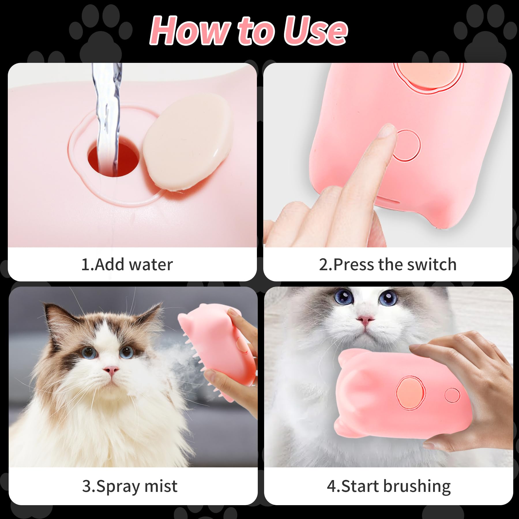 Cat Steam Brush, 3 In 1 Cat Steamy Brush For Shedding Grooming Brush With Steam, Rechargeable Silicone Pet Brush For Cat Dog She