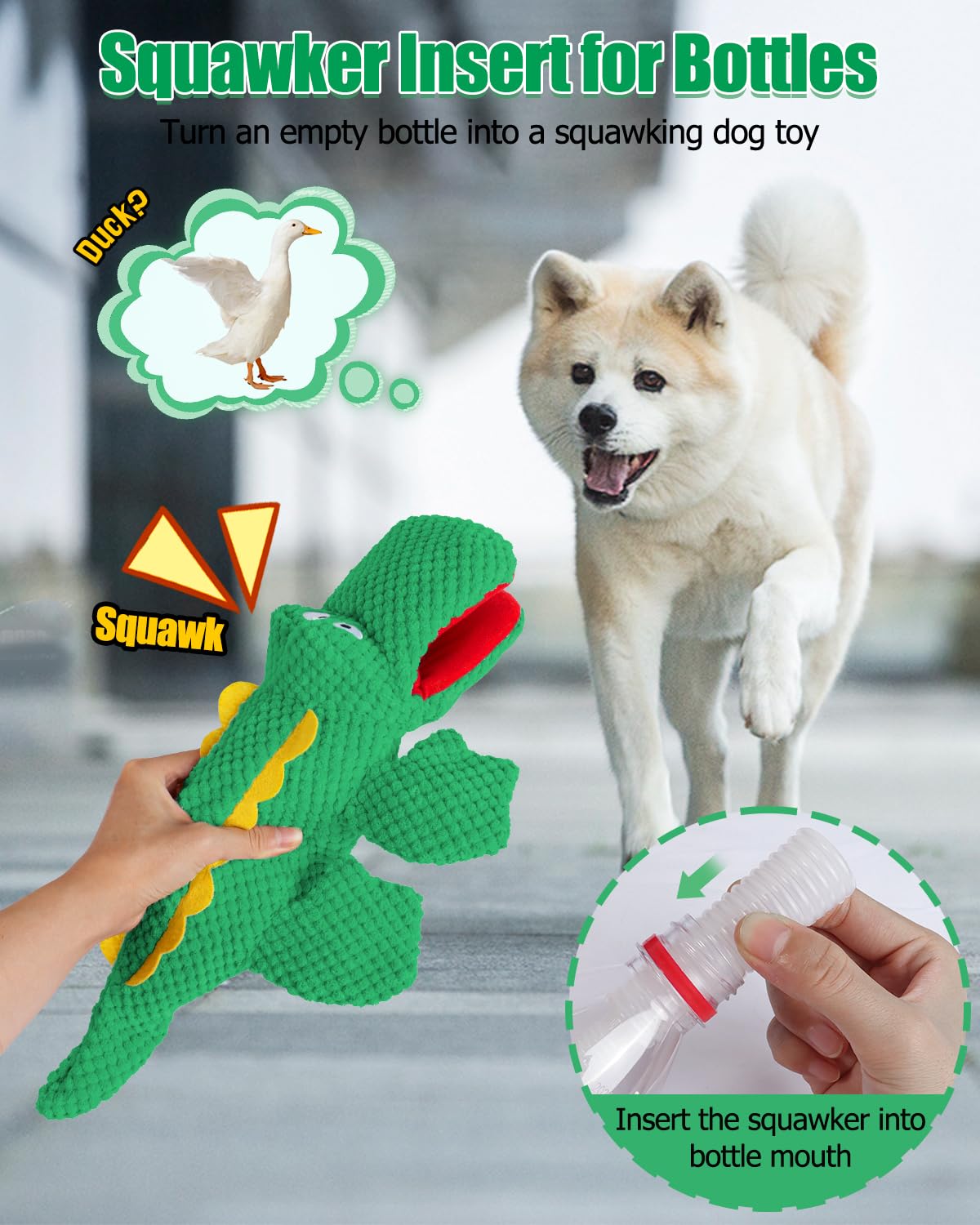 Schitec Squeaky Dog Toys, No Stuffing Crinkle Plush Water Bottle Dog Toy, Interactive Squawking Puppy Teething Pet Chew Toy For