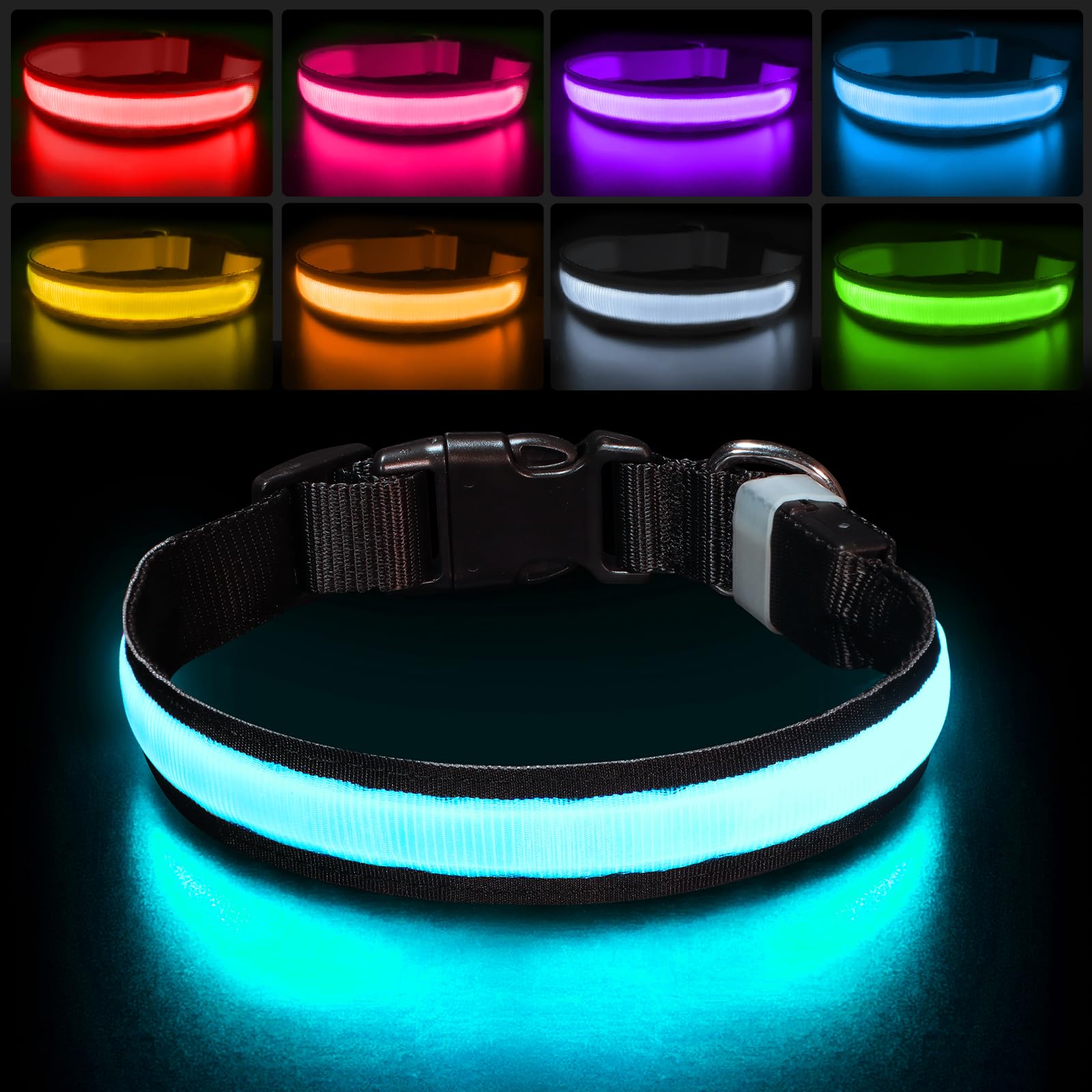 Pceotllar Light Up Dog Collar For Night Walking - Led Dog Collar Light Rechargeable Color Changing, Glow In The Dark Dog Collars Waterproof Glowing Dog Collars For Large Small Medium Dogs