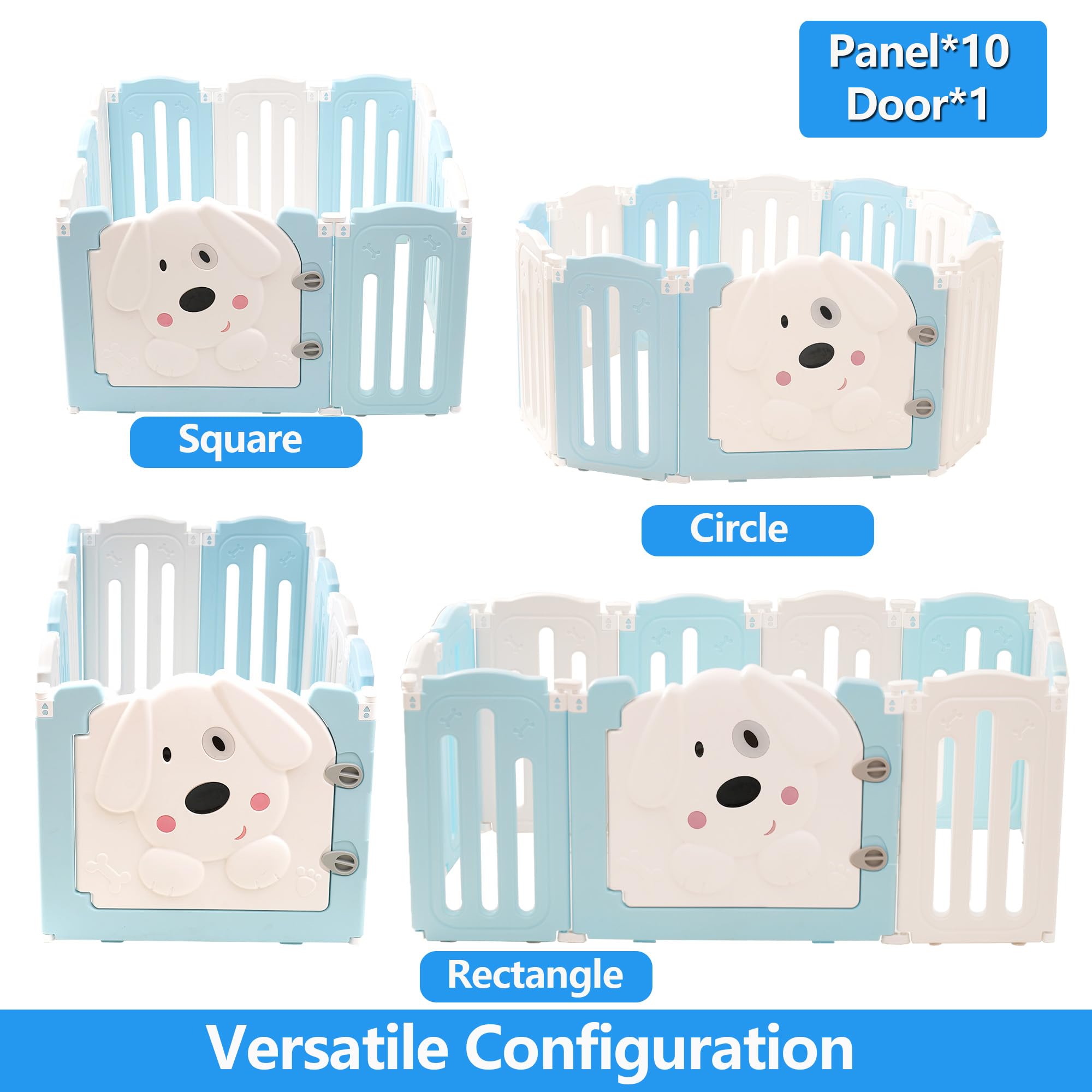 Aoole Foldable Dog Play Pen Indoors, Non-Slip Sturdy Puppy Playpen With Door, 25.5 H 10-Panel Adjustable Shape Dog Fence Pen F