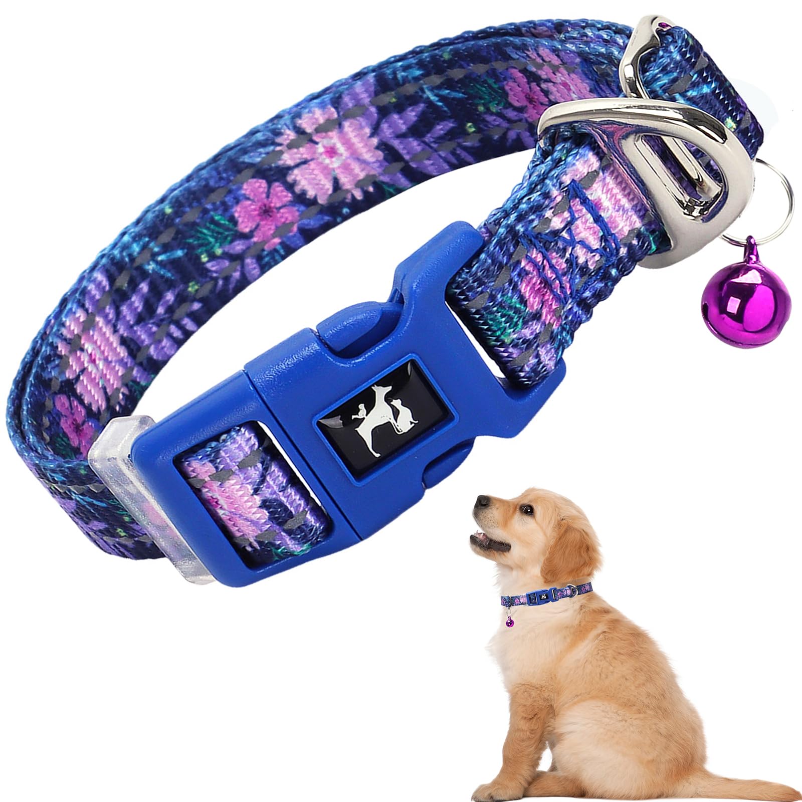 Xxs/Xs Dogs Collar With Bell - Reflective Nylon Adjustable With Bohemia Floral Patterns For Puppy Collar, Comfortable & Safe For