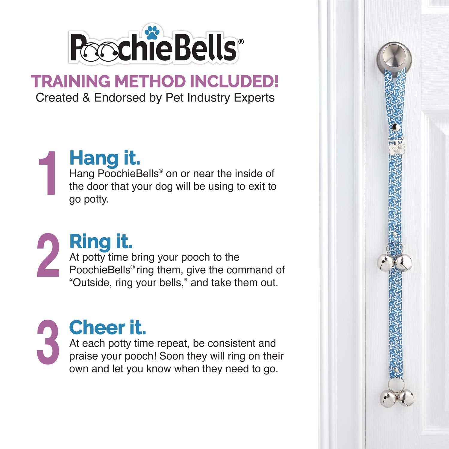 Poochiebells The Original Dog Potty Doorbell, Dog Bells For Potty Training & Puppy Housebreaking, Potty Train Your Dog In Days, Made In America, Bone App Brown