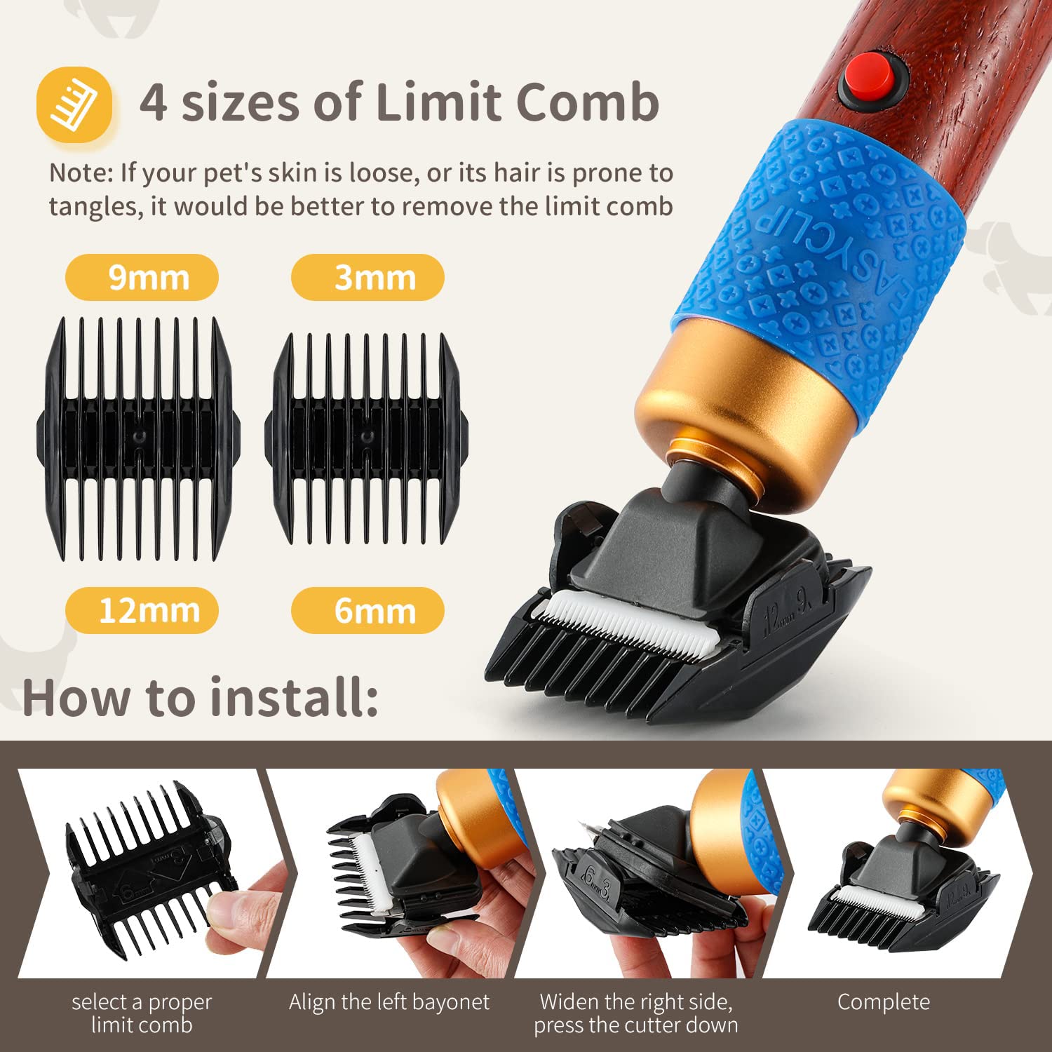 Cgoldenwall Dog Hair Clipper For Grooming 200W Pet Clipper Kit With Spare Blade, Low Noise&Vibration, Animal Grooming Trimmer Fo