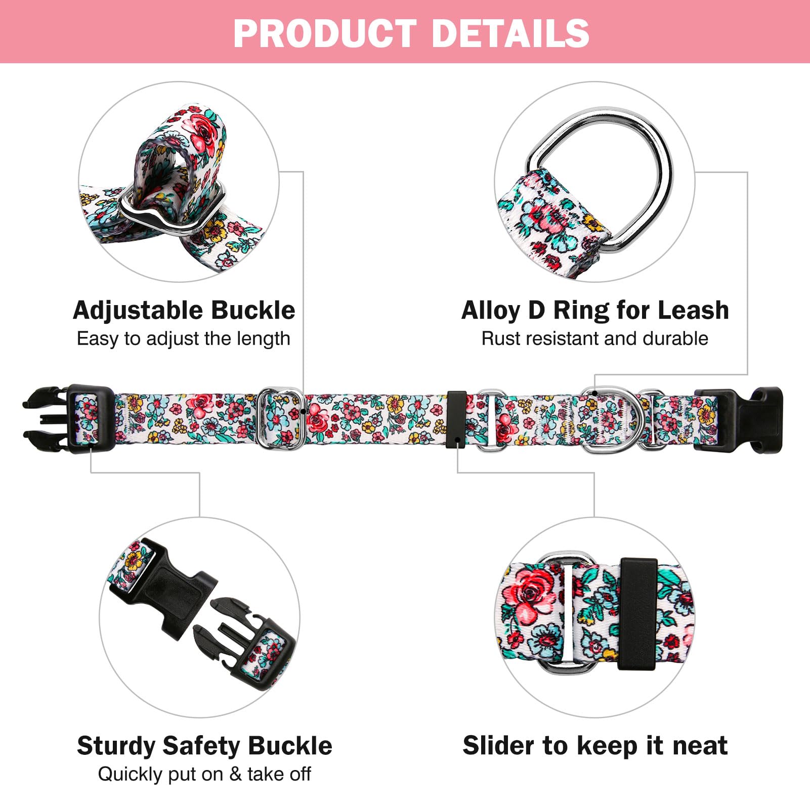 Martingale Collar For Dogs, Adjustable Soft Nylon Dog Collars With Special Design Cute Patterns For Puppy Xsmall Dog Collar (X-S