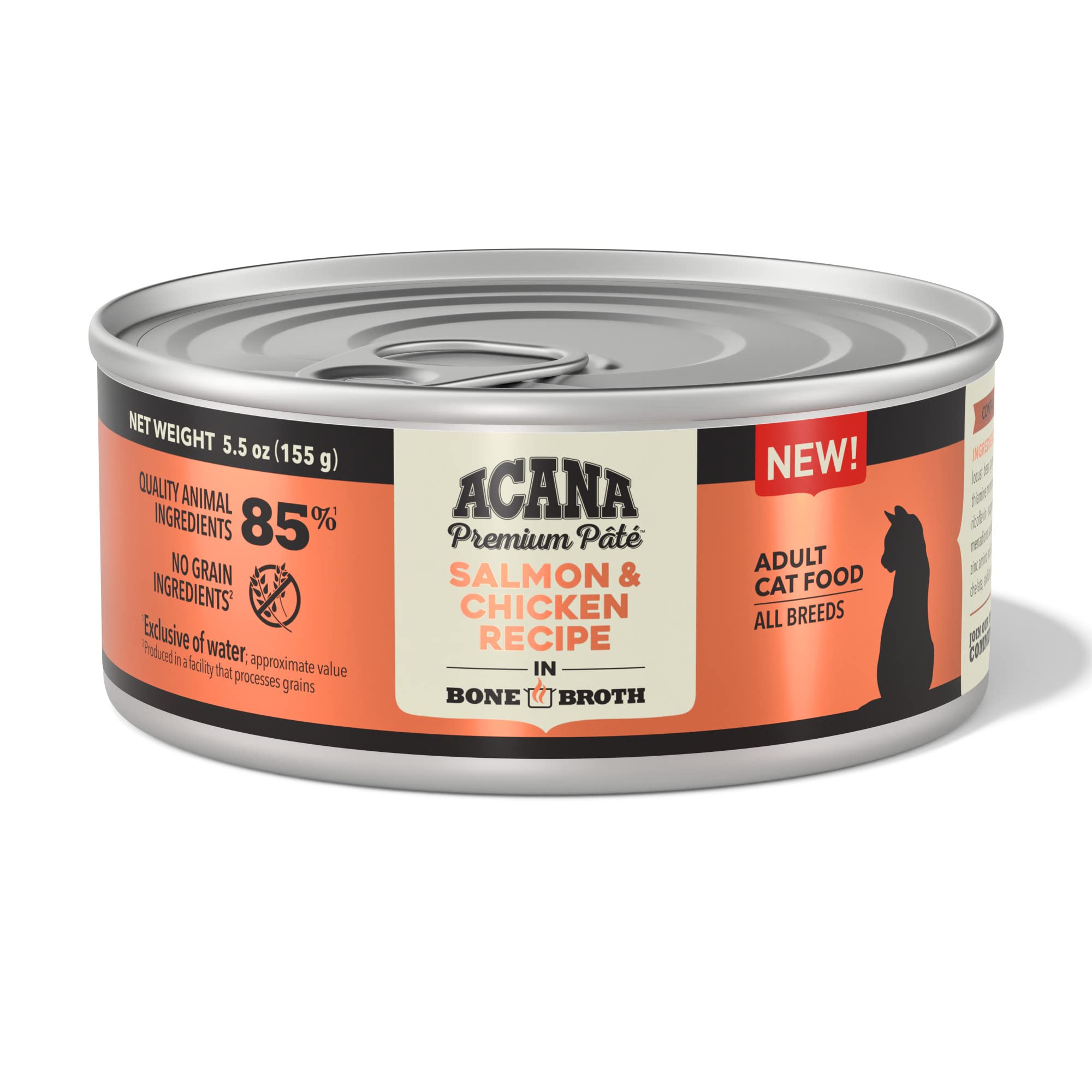 ACANA Premium Pate Wet Cat Food in Bone Broth Salmon + Chicken Recipe 5.5oz Cans (12 count)