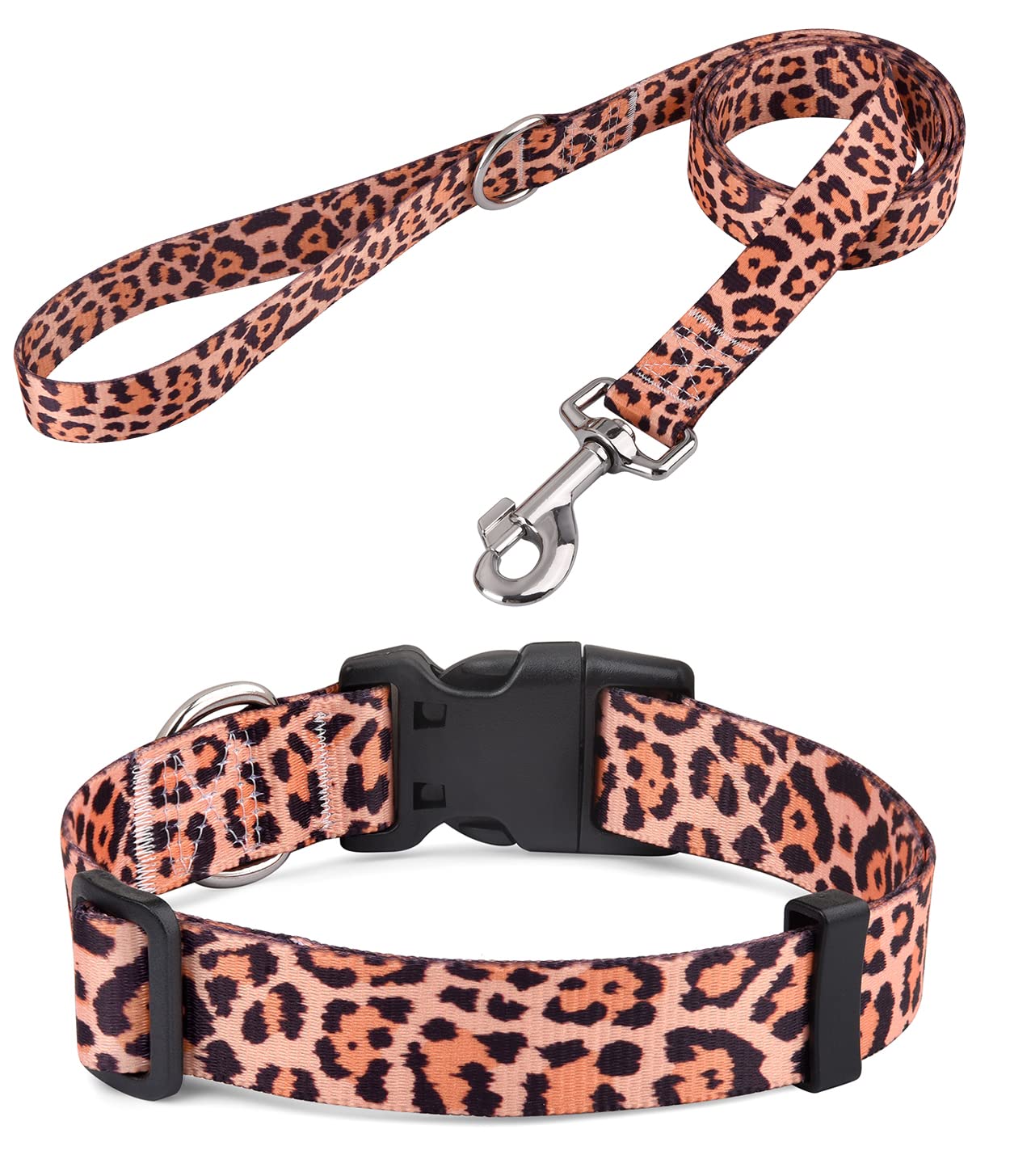 Hqyddmi Leopard Pattern Dog Collar And Leash Set - Comfortable For Small, Medium, Large Dogs