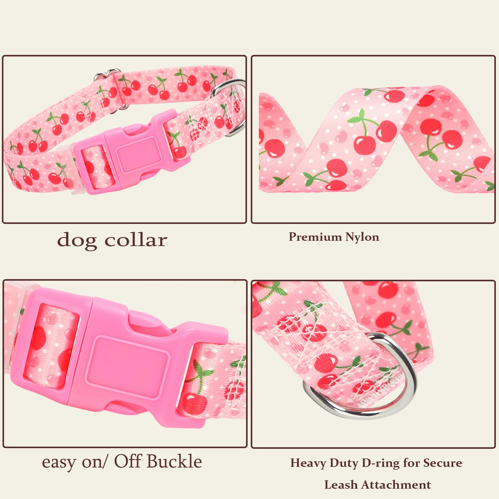 Cute Large Dog Collar With Pink Cherry Patterns,Adjustable Comfy Soft Durable For Small Medium Large Xl Pet Boy And Girl Dogs (C