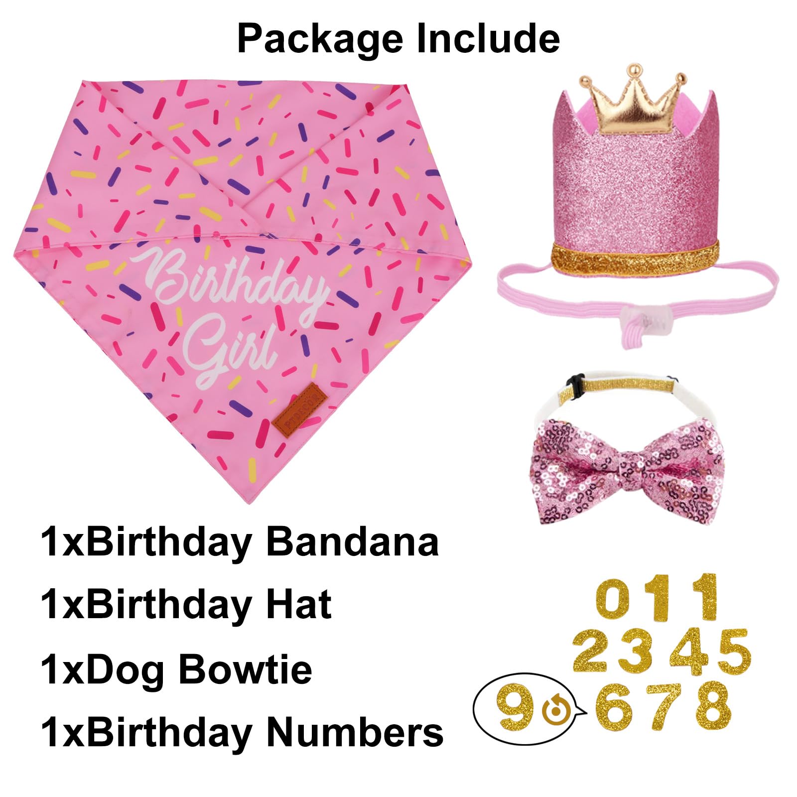 Ptdecor Dog Birthday Party Supplies, Multi Size Birthday Girl Bandana, Pink Crowns Hat Set For Large X-Large Pets (X-Large)