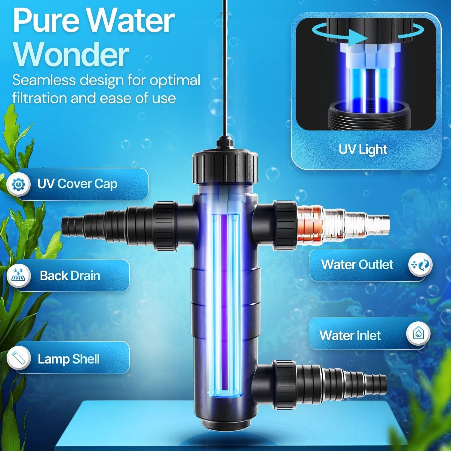 Flexzion UV Light - 18W Medium Pond Clarifier, 5283 Gal Capacity, Clears Water in Days (CUV-118)