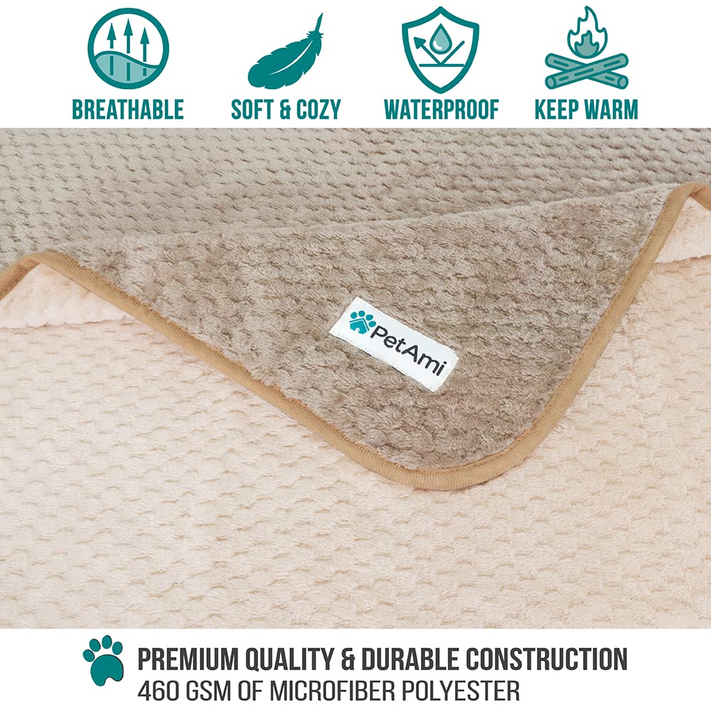 Petami Waterproof Dog Blanket, Leakproof Xl Pet Blanket For Large Dogs, Furniture Sofa Couch Cover Protector, Fleece Cat Throw Bed Crate Kennel, Reversible Washable Soft Plush, Twin 60X80 Taupe Beige