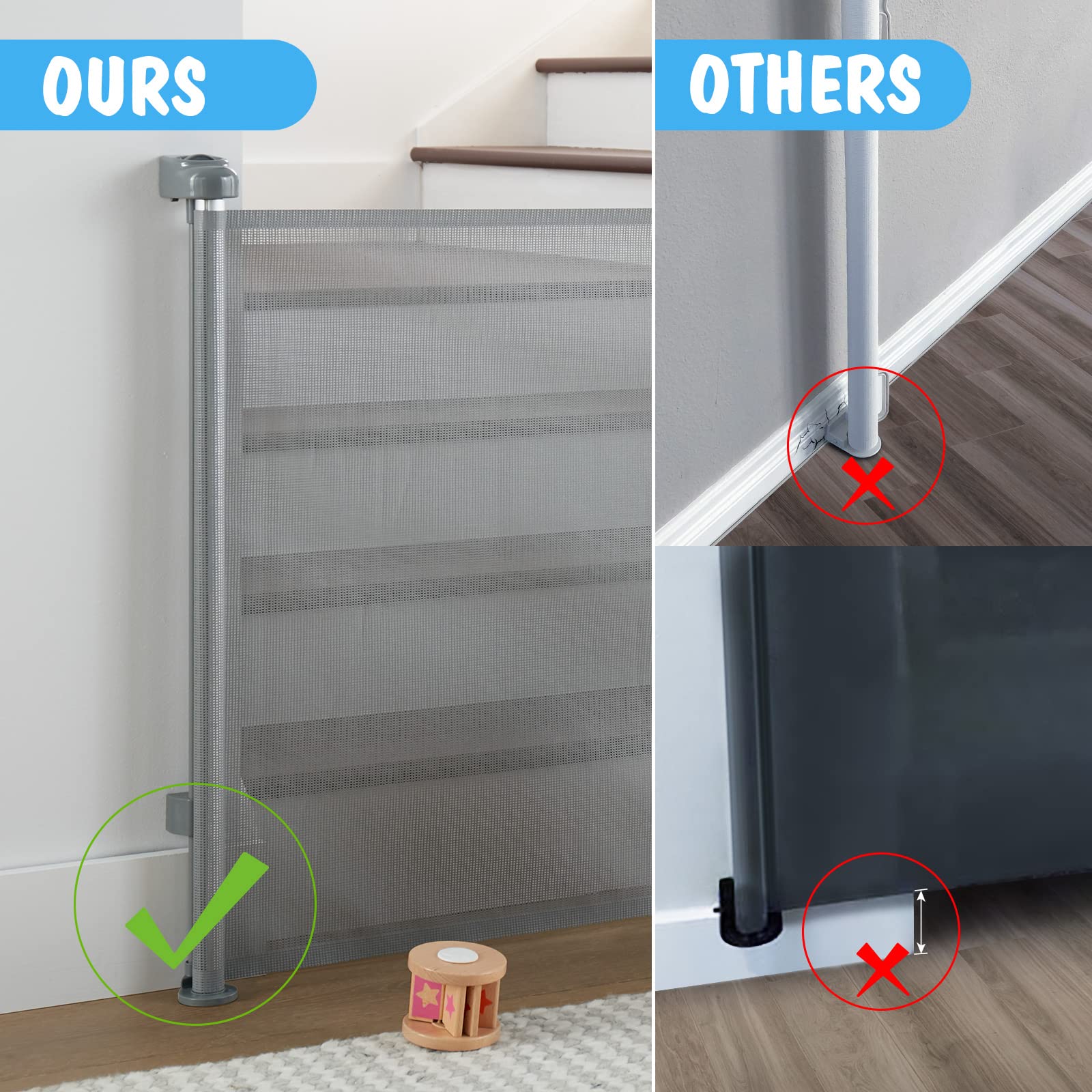 Cumbor Baby Gate Retractable Gates for Stairs, Mesh Dog Gate for The House, Wide Pet Gate 33'' Tall, Extends to 55'' Wide, Long