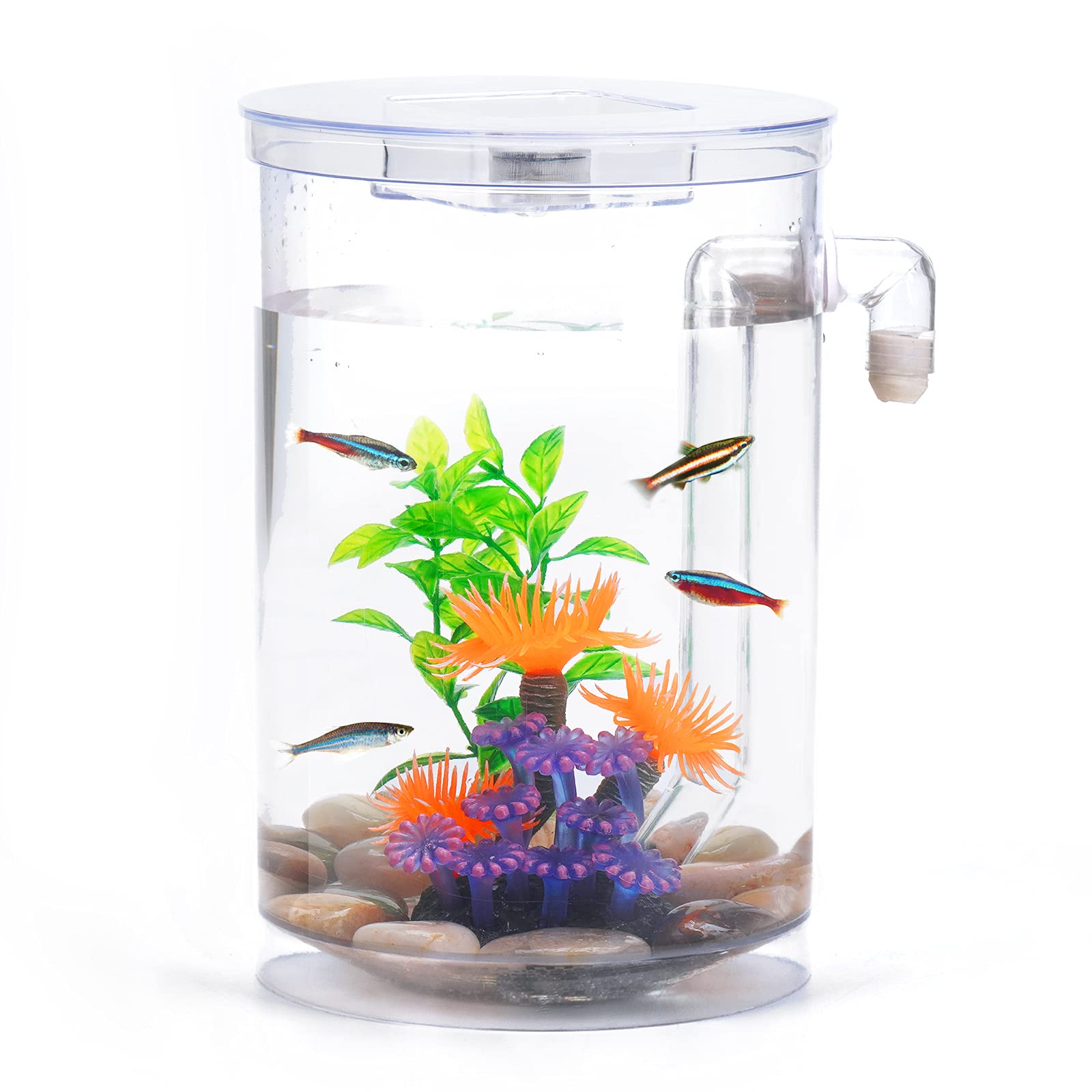 Oltraman Betta Fish Tank, 360 Aquarium with LED Light, 1 Gallon Fish Bowl, Small Fish Tank Starter Kit, Beta Fish Tank Self Clea
