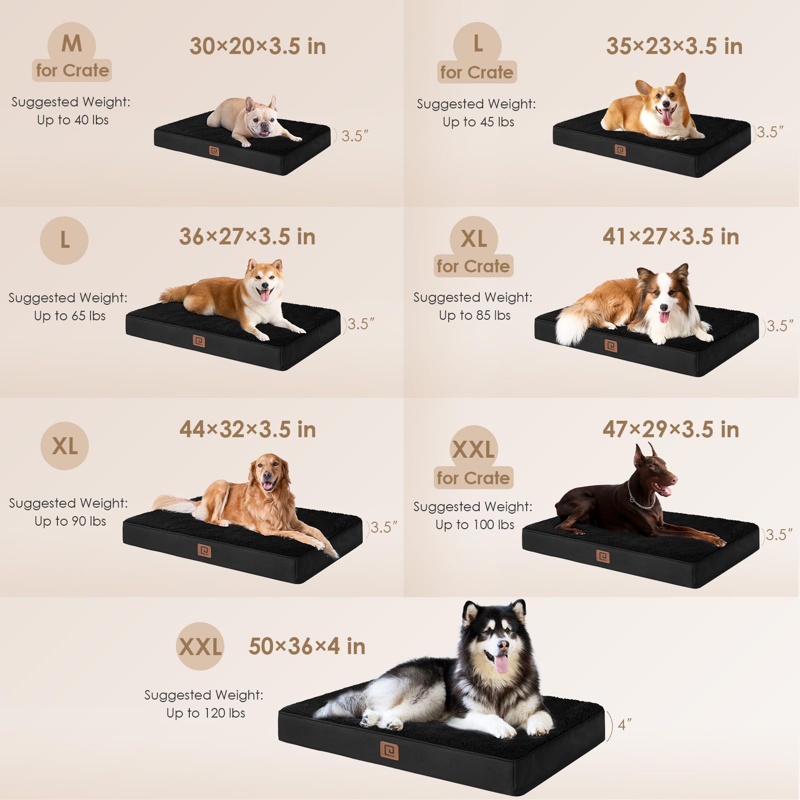 EHEYCIGA Orthopedic XL Dog Bed - Removable Washable Cover, Black, 44"x32", Ideal for Extra Large Dogs, Durable Polyester