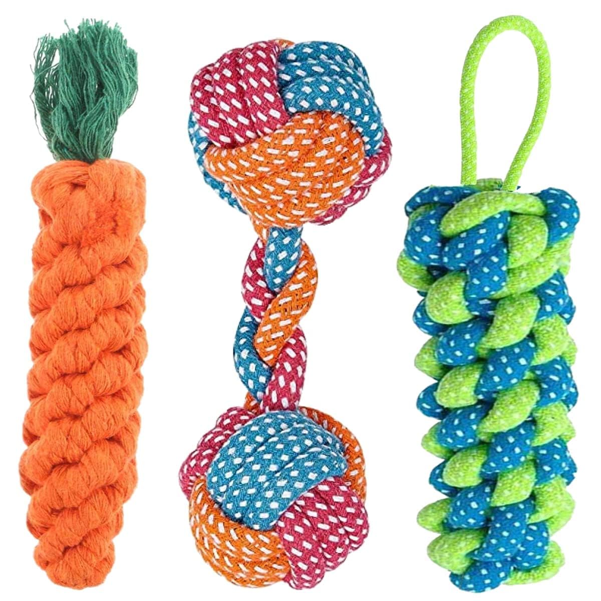 Roverpets Dog Rope Chew Toys  Durable Cotton Teething Toys For Puppies & Dogs  Interactive Tug, Play & Teeth Cleaning Training