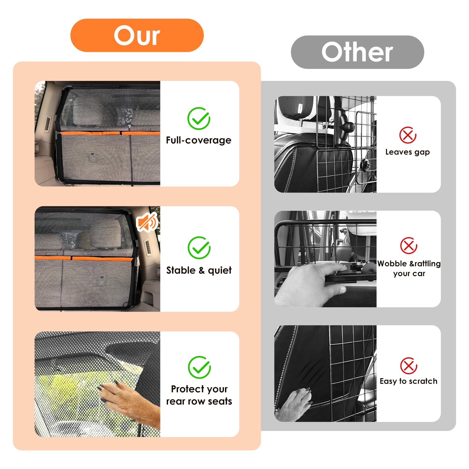 Zmgdrm Dog Car Barrier, 50" Wide Backseat Divider, Black Net Mesh Separator for SUV and Trunk - Model DBCB001
