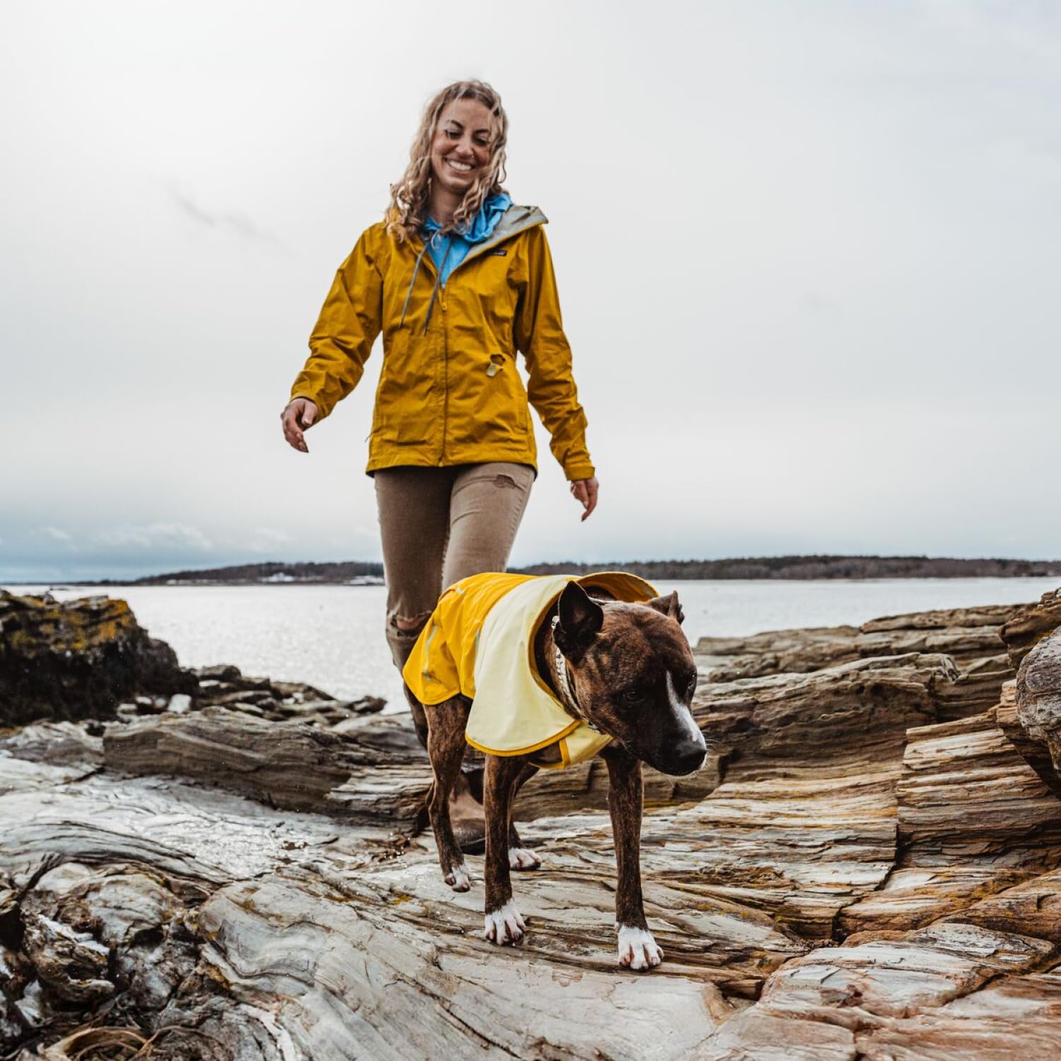 Ruffwear, Sun Shower Dog Raincoat, All-Weather Jacket, Waterproof, Windproof & Lightweight, Mineral Yellow, Small