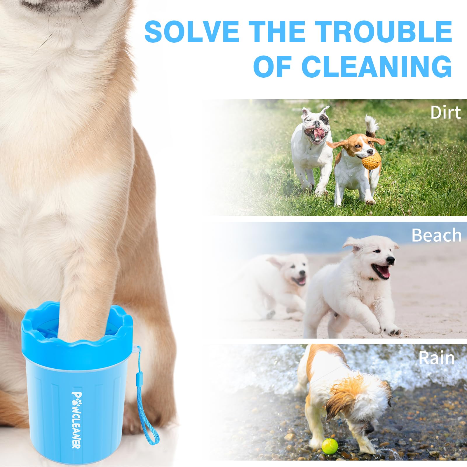 Comotech Dog Paw Cleaner, Portable Dog Paw Washer Pet Cleaning Silicone Brush With 3 Absorbent Towel, Pet Foot Cleaner For Small Breed Dogs(Blue)