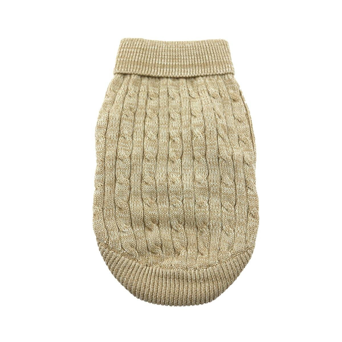 Doggie Design Combed Cotton Cable Knit Dog Sweater Medium - Oatmeal