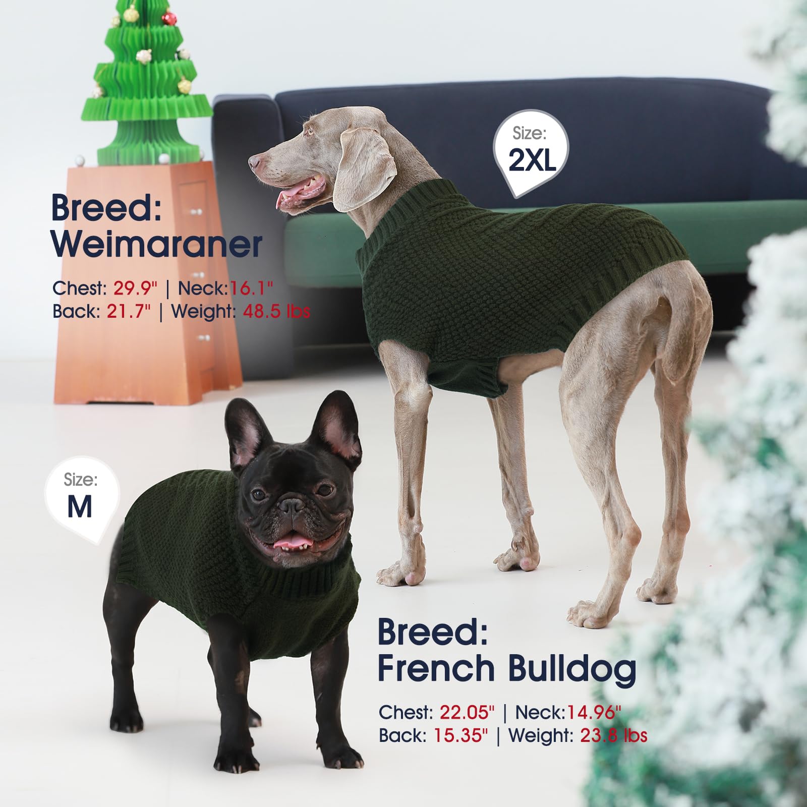 Iecoii Large Dog Sweater - Warm Army-Green Sleeveless Pullover For French Bulldog & Other Large Breeds - Winter & Fall Coat