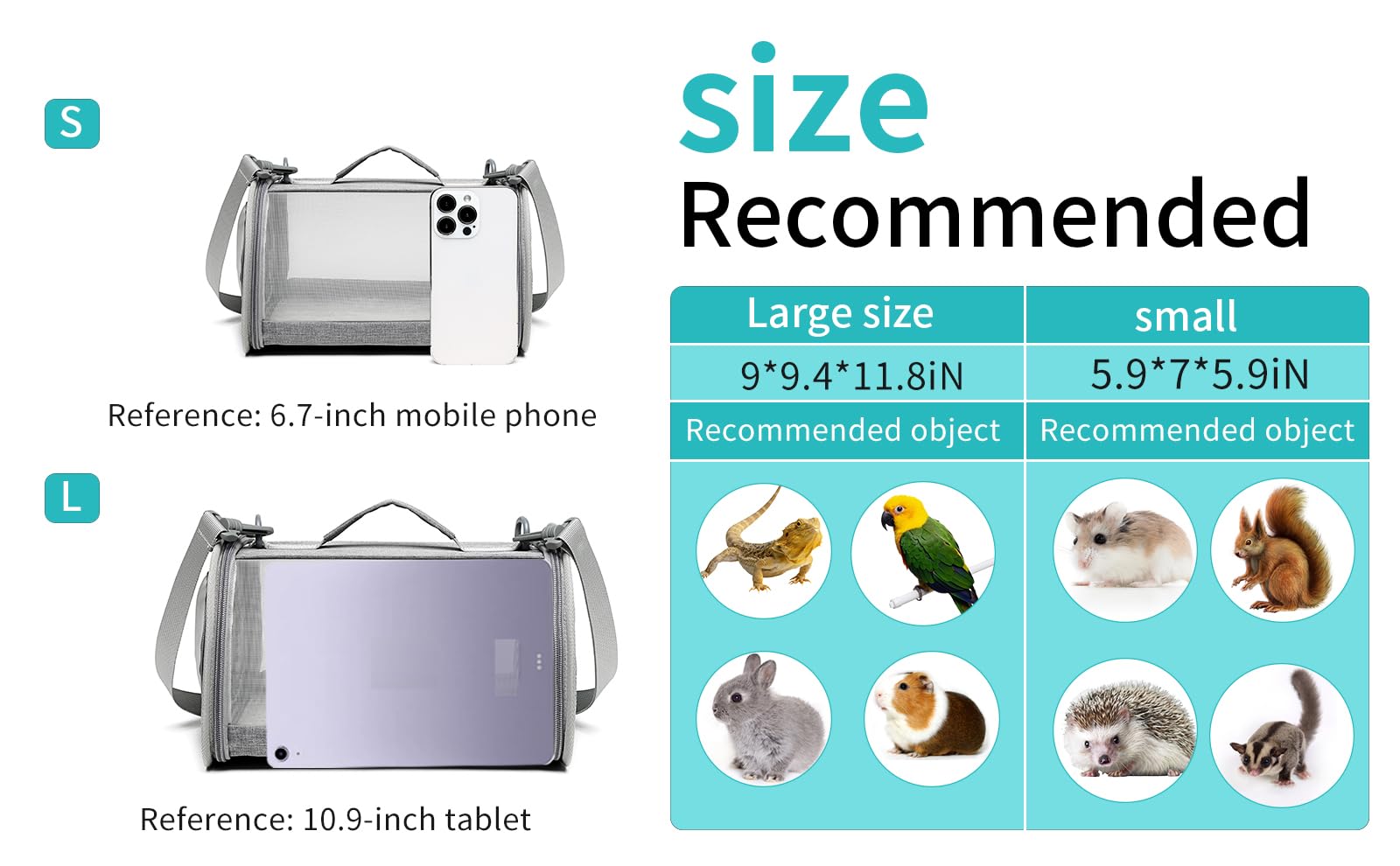 Ioview Guinea Pig Carrier Travel Small Animal Carrier Bag Lizard Bird Rabbit Carrier Cage Squirrel Breathable Bag Portable Trave