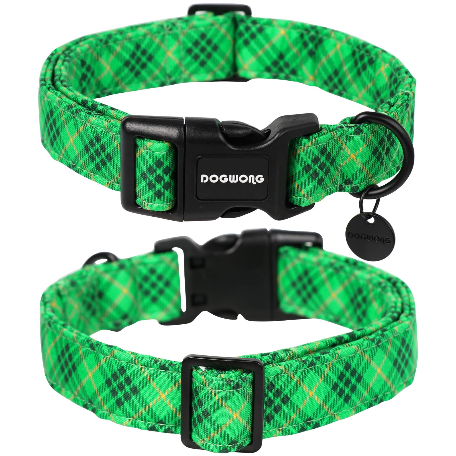 Dogwong St. Patrick'S Day Dog Collar, Green Plaid Dog Collar Soft Durable Adjustable Costume St. Patrick'S Day Green Grid Puppy