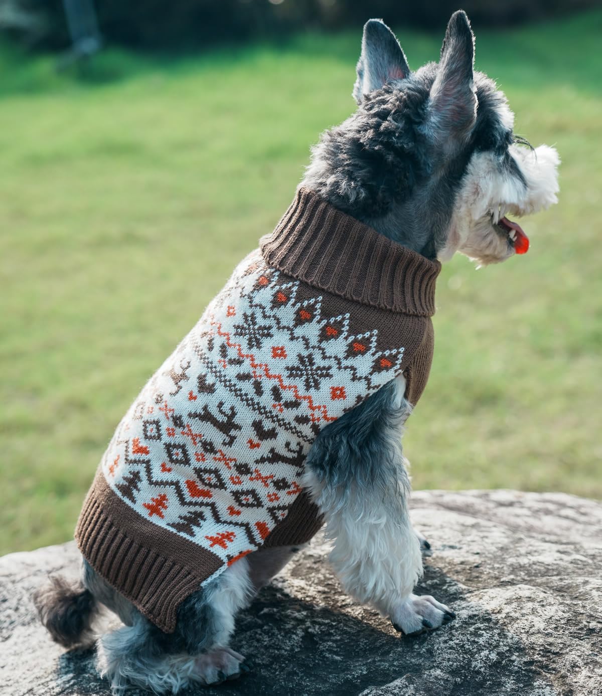 Turtleneck Pet Clothes Christmas Sweater For Dogs, Holly Ugly Knit Reindeer Holiday Dog Sweaters Brown Medium M Size Back Length