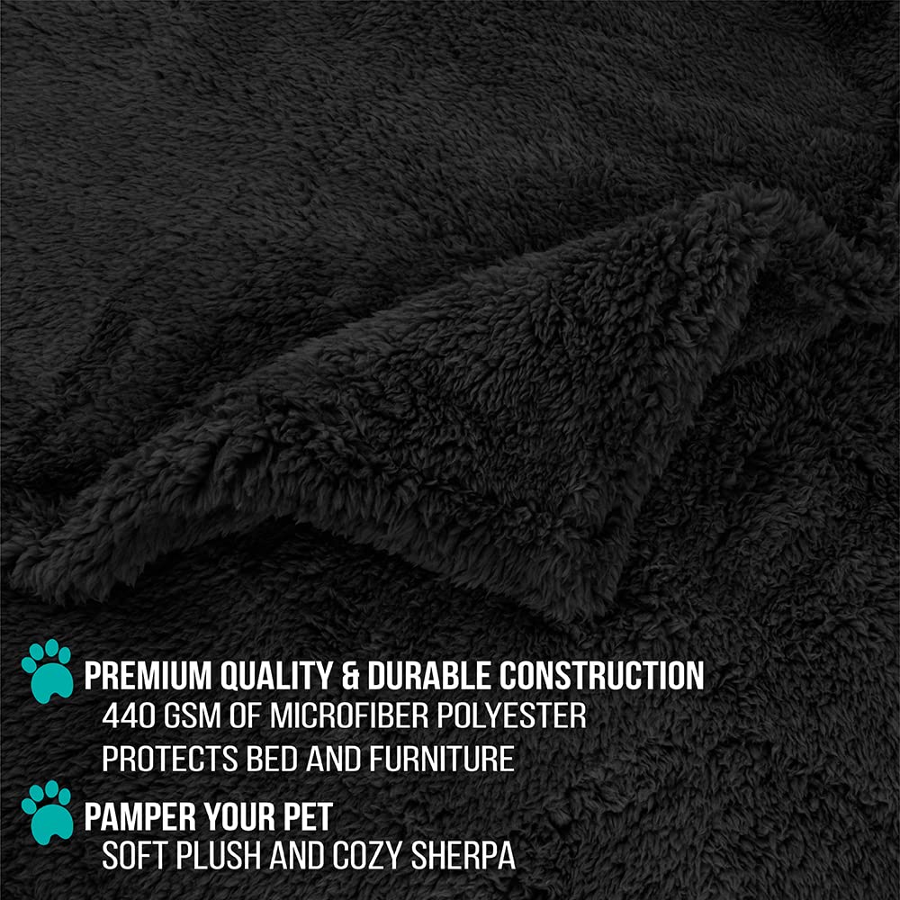 Petami Fluffy Waterproof Dog Blanket For Bed Large Dogs, Soft Warm Pet Sherpa Throw Pee Proof Couch Cover, Reversible Cat Blanket Sofa Crate Kennel Protector, Washable Mat (Black, 60X80)