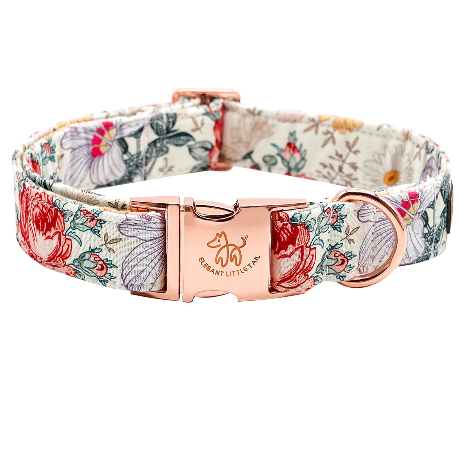 Elegant Vintage Floral Print Summer Dog Collar - Cotton, Durable, Metal Buckle For X-Large Dogs