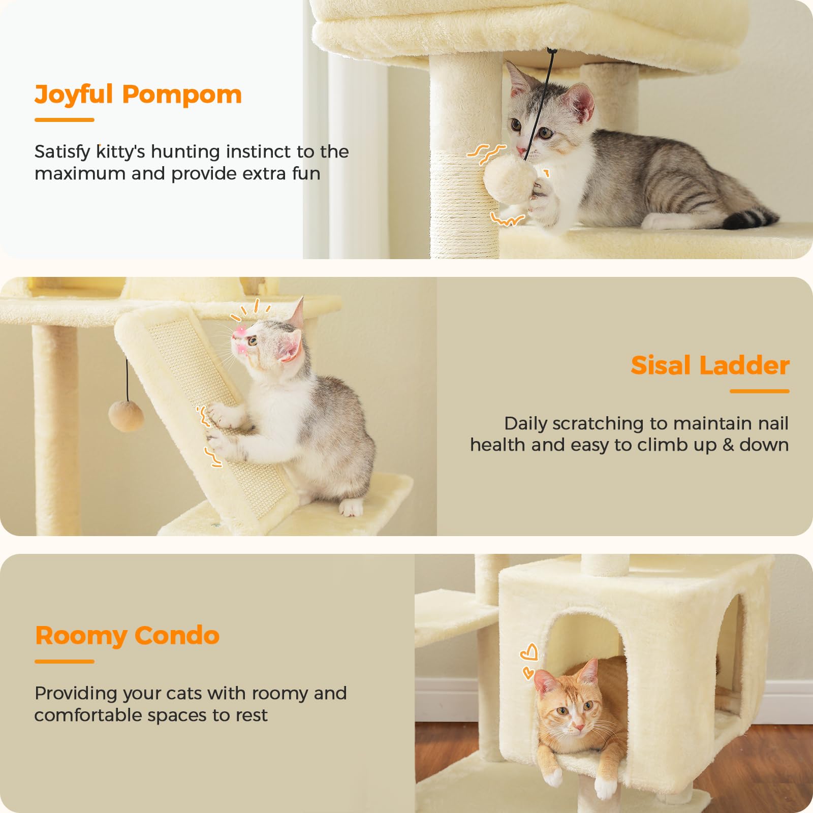 Uymi 71 Inch Tall Cat Tree For Indoor Cats Large Adult, Multi-Level Cat Tower With Extra Large Hammock, 2 Cat Caves, Spacious To
