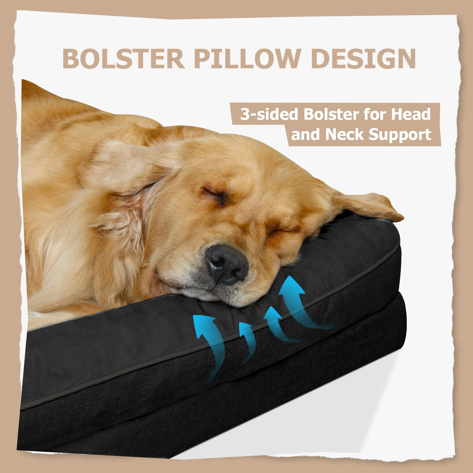 Dokdogs Orthopedic Dog Bed Medium Sized Dogs - Black Couch Dog Bed With Removable Washable Cover, Waterproof Lining And Nonskid
