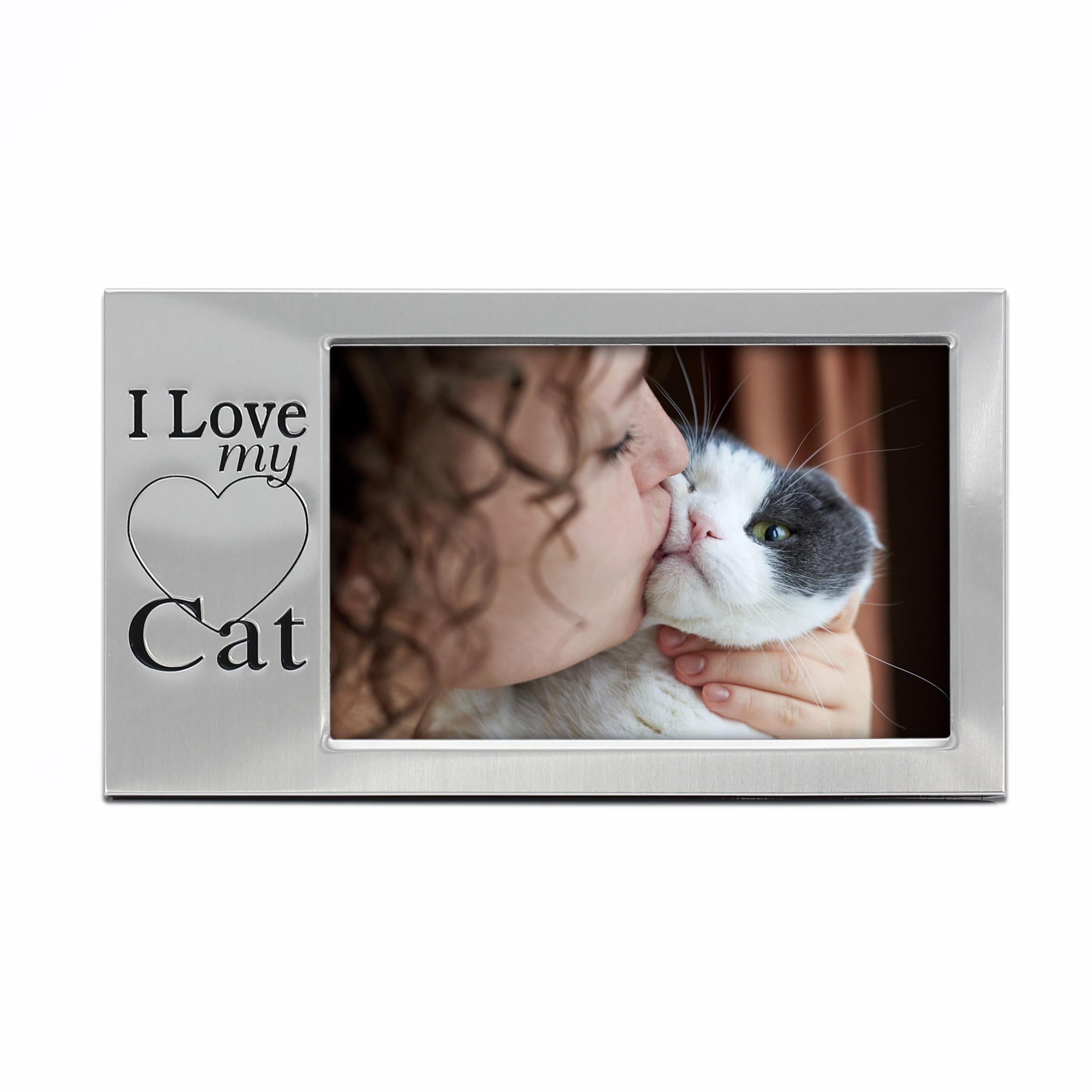 Mimosa Moments Brushed Silver Metal 6X4 Pet Picture Frame Saying I Love My Cat(Brushed Silver-Cat, 4X6 Horizontal)