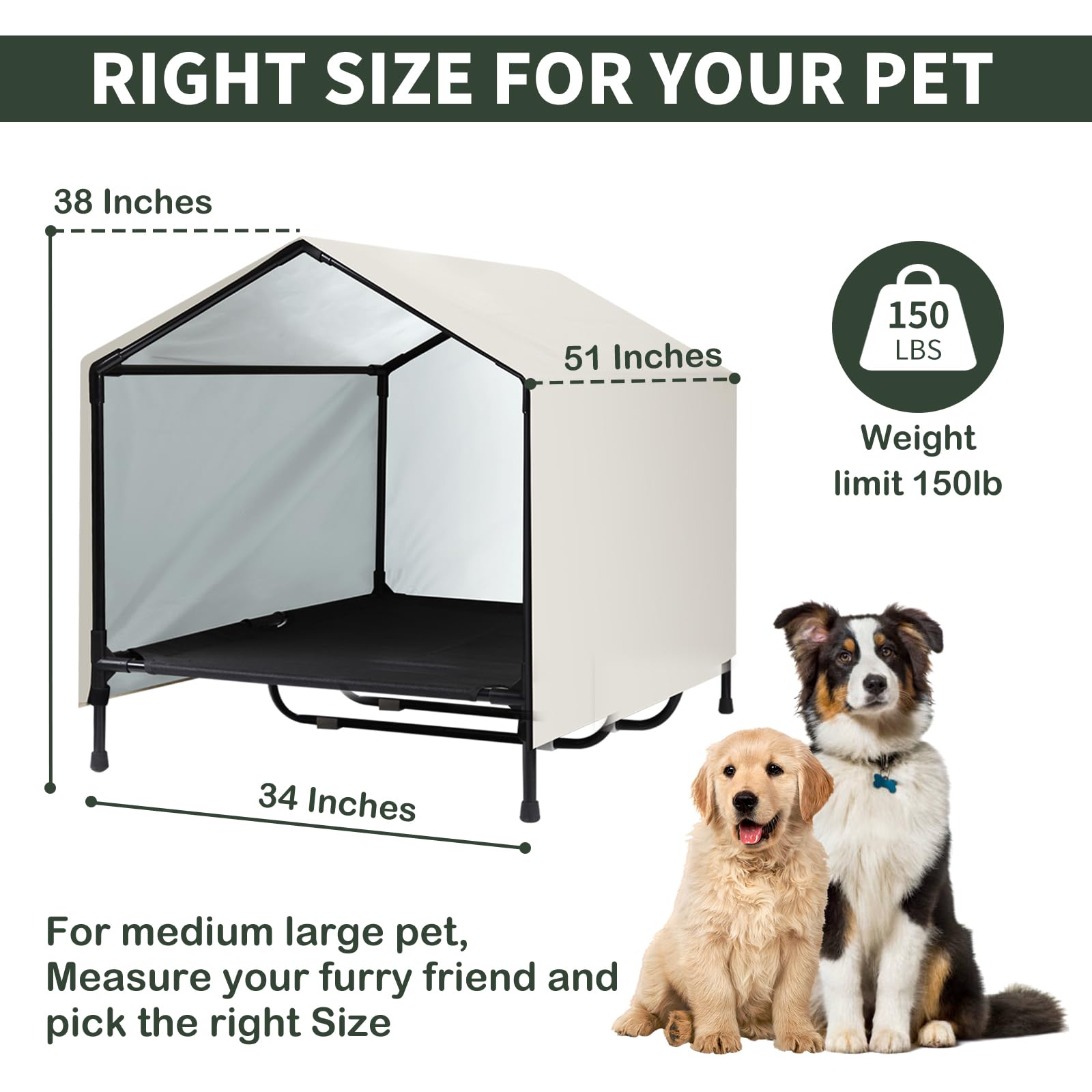 Caredpets Outdoor Indoor Dog House For Large Xl Xxl Jumbo Dogs | Xlarge Raised Elevated Dog Bed Cot With Canopy, Waterproof & Su