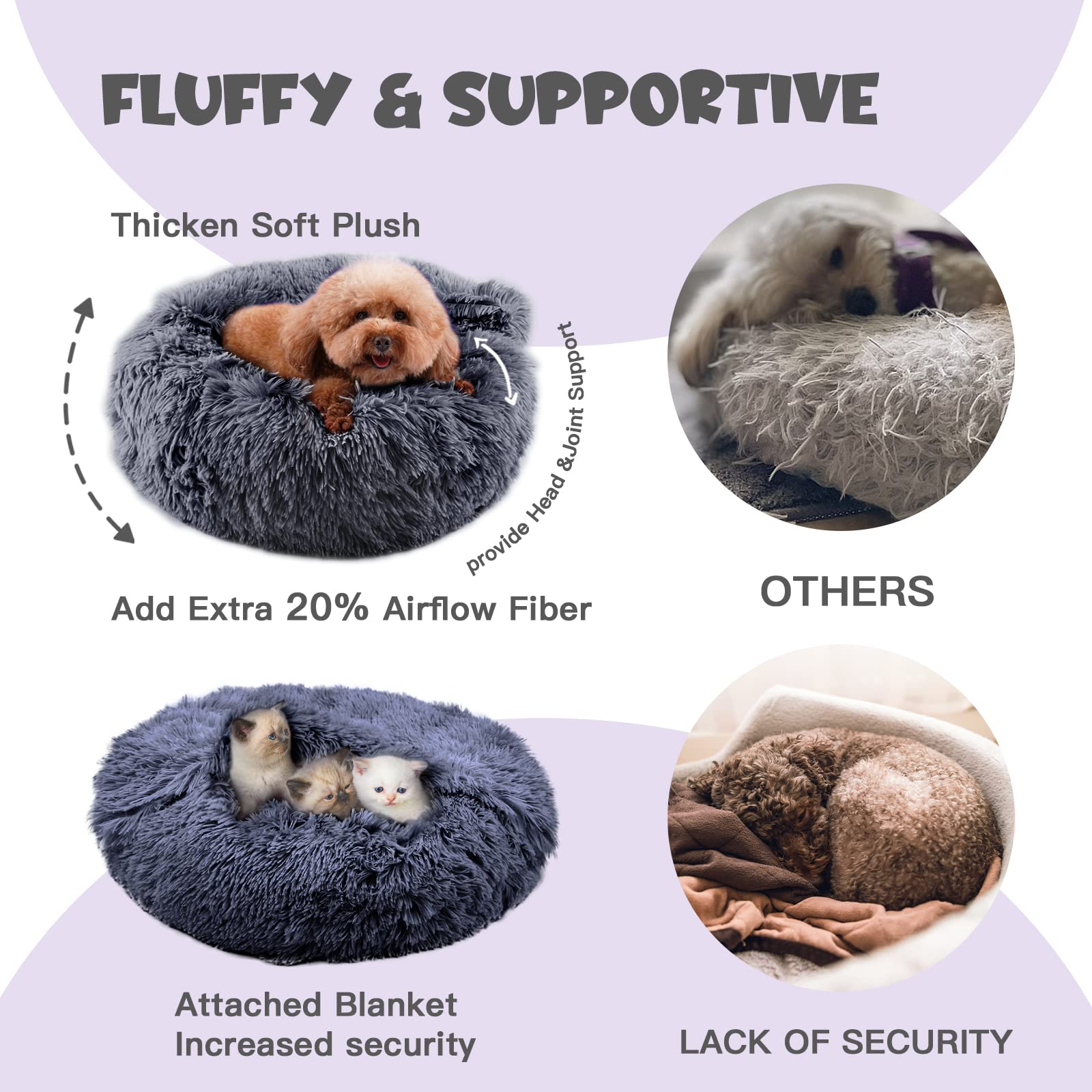 Himax Dog Beds for Small Dogs, Donut Dog Bed with Blanket Attached, Calming Dog Bed Washable (20/26/35)