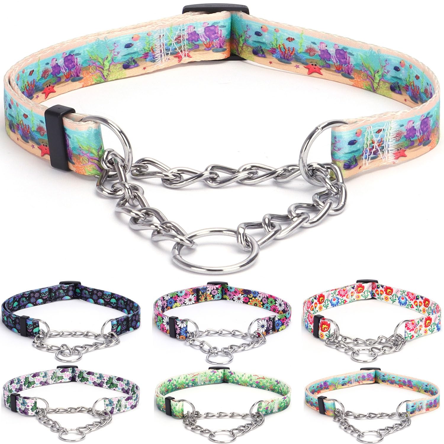 Bbmmayy Martingale Collar, Training Dog Collar, Stainless Steel Chain Pet Collar For No Pull Dog Walking Flowers Design Large Me