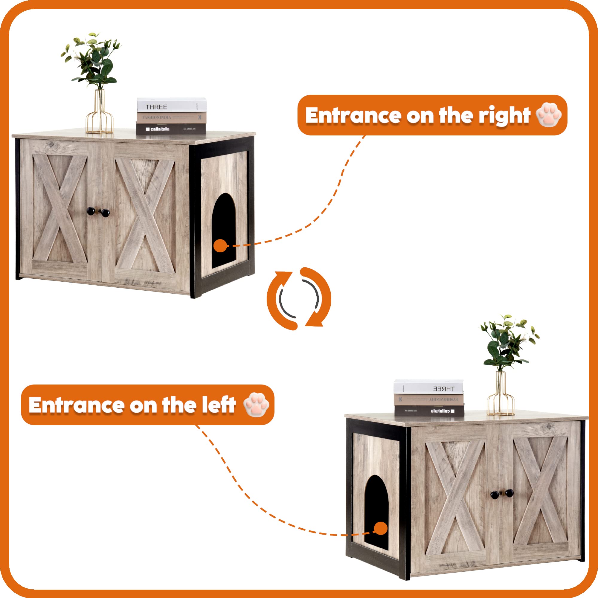 Dwanton Litter Box Enclosure, Cat Litter Box Furniture Hidden, Reversible Entrance Can Be On Left Or Right Side, Wooden Cat Washroom Indoor, Fit Most Of Litter Box, 27.6 X 19.7 X 19.7 Inches
