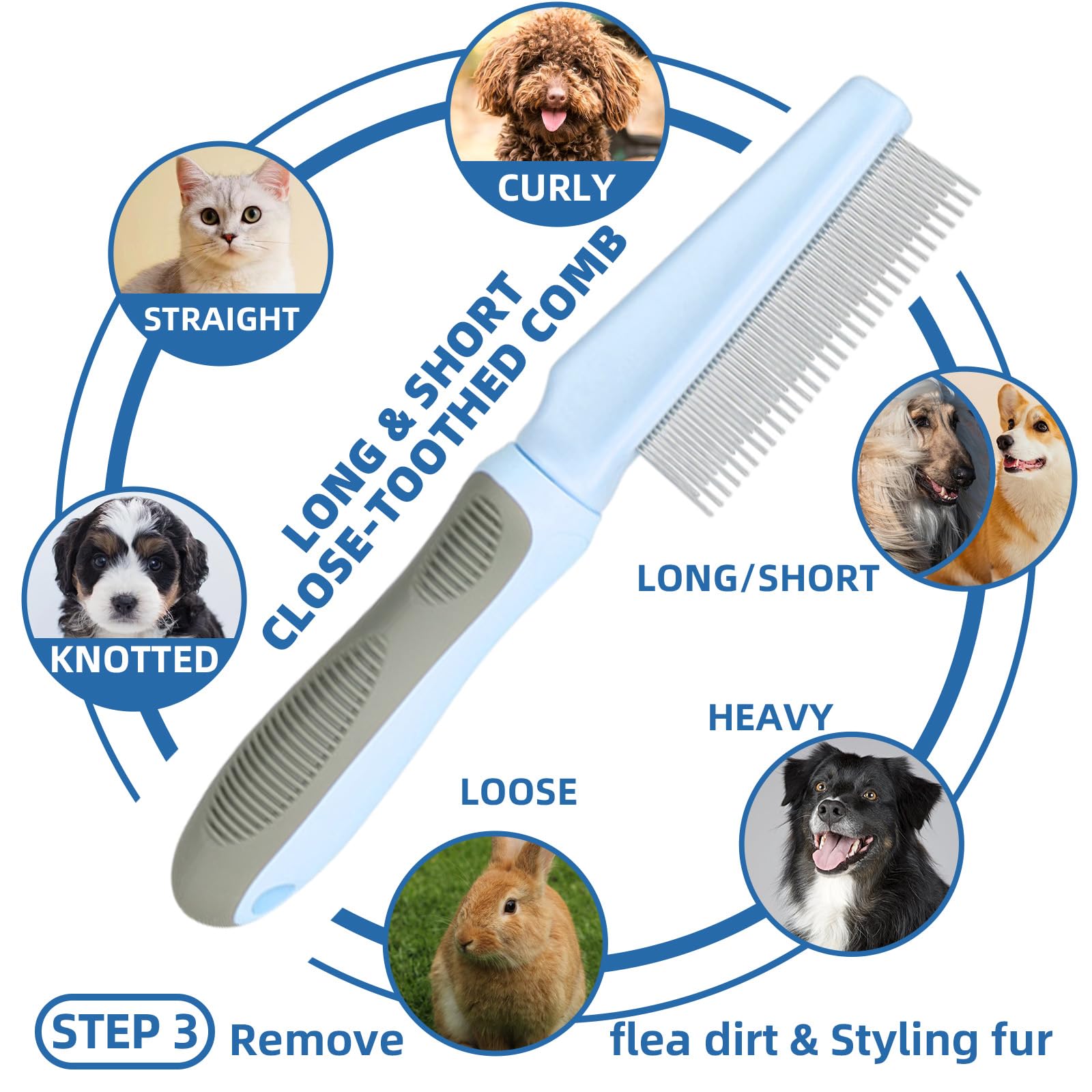 Kueiox Dog Brush For Shedding,7 Pcs Dog Grooming Brush Kit To De-Fur,Dog Hair Slicker Deshedding Brush With Undercoat Rake Comb