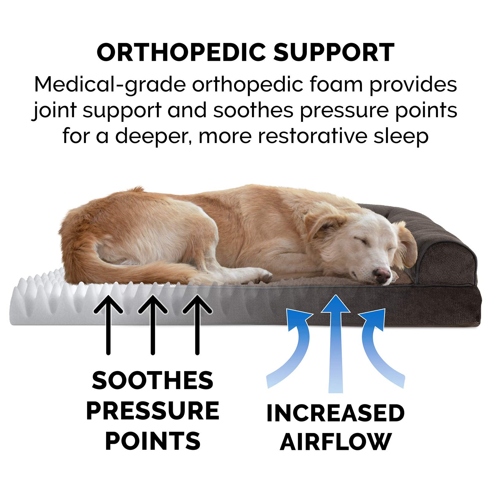 Furhaven Large Orthopedic Dog Bed Sherpa & Chenille Sofa-Style W/ Removable Washable Cover - Coffee, Large