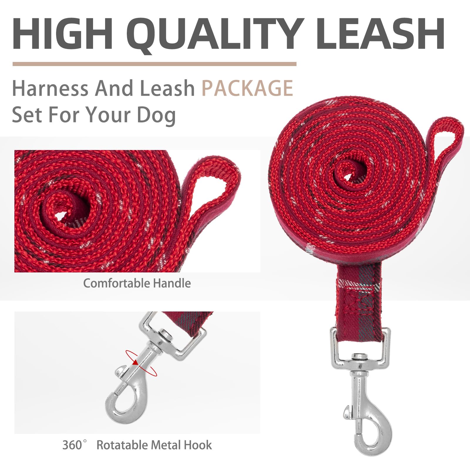 Pupteck Soft Mesh Dog Harness And Leash Set Step-In Plaid Puppy Padded No Pull Vest Harness For Xs Small Medium Sized Dogs Cats Outdoor Walking, Red S