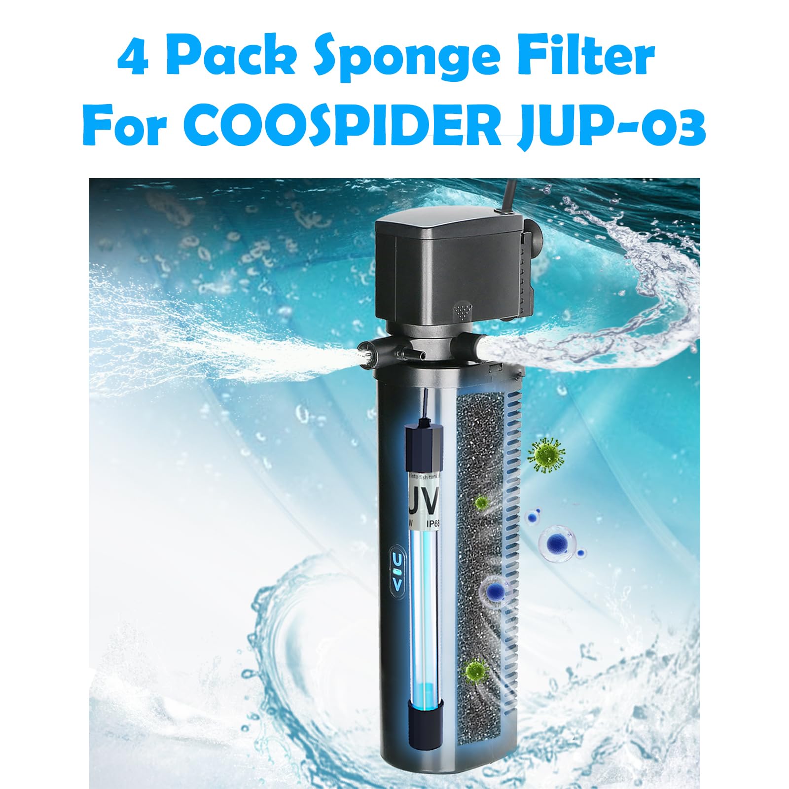 Tararium Ctuv-H8F Jup-03 Aquarium Filter Replacement Filters Sponge 4 Pack Coospider Jup03 Ctuv-H8F
